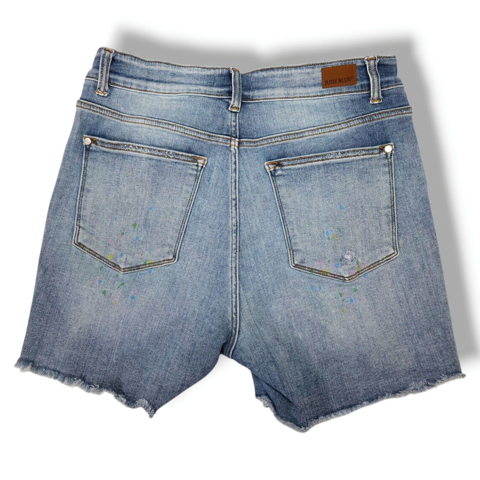 Judy Blue Judy Blue Plus 1XL Paint-Splatter Distressed Denim Short EUC Size 33" - 2 Thumbnail