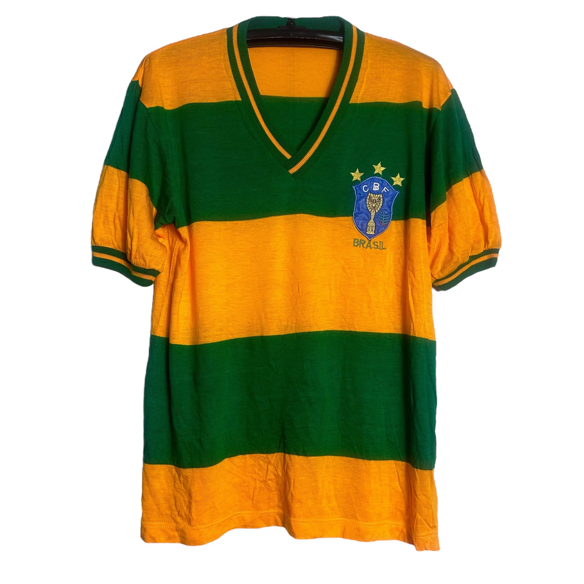 Vintage 🔥RARE🔥Vintage Brasil Team Striped V-Neck T-shirt Size US L / EU 52-54 / 3 - 1 Thumbnail