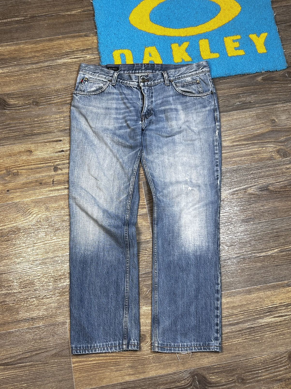Gucci × Vintage Gucci Vintage Blue Washed Distressed Denim Pant Size US 34 / EU 50 - 1 Thumbnail