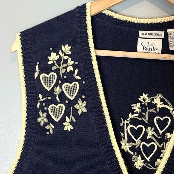 Vintage VTG CJ Banks 90s Floral Hand Embroidered Heart Button Down S Size XL / US 12-14 / IT 48-50 - 2 Thumbnail