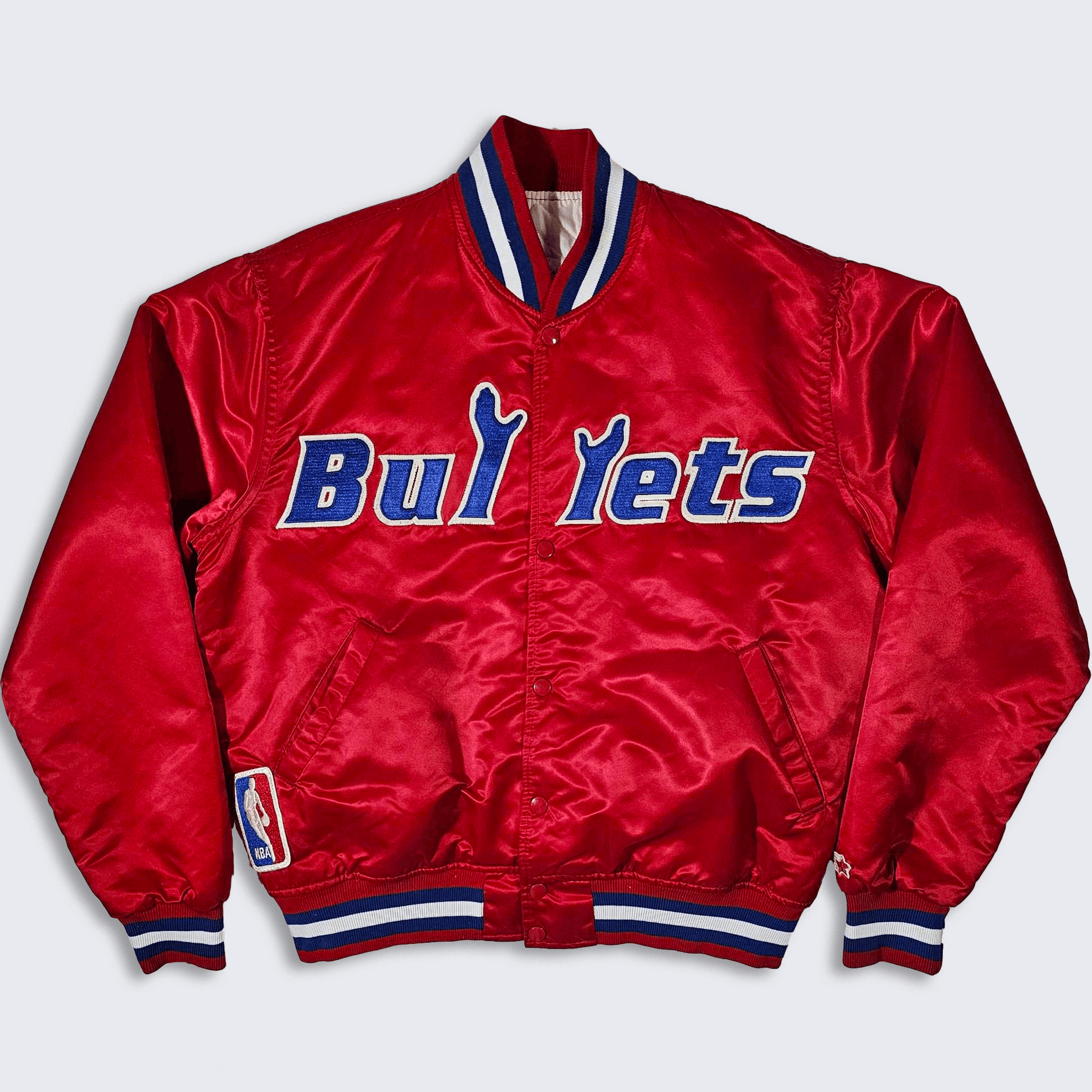 image of NBA x Starter Washington Bullets Vintage 80's Starter Satin Bomber Jacket in Red, Men's (Size Large