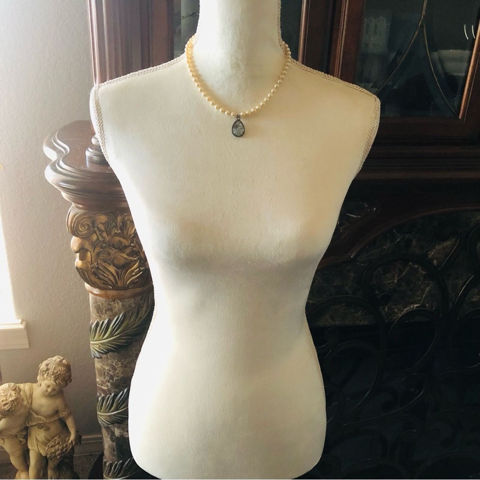 Handmade Handcrafted repurpose marble teardrop Pearl necklace Size ONE SIZE - 6 Thumbnail