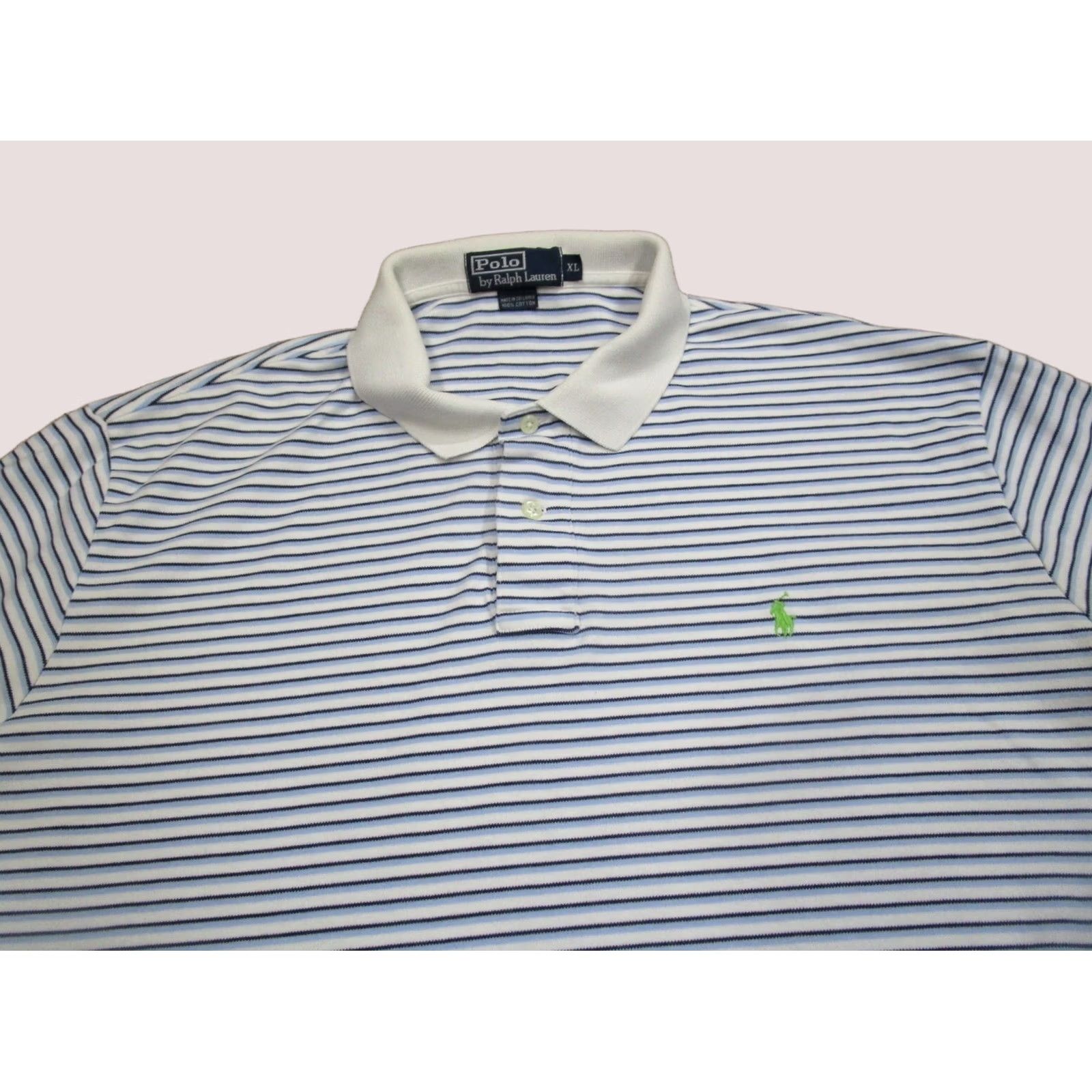Polo Ralph Lauren Polo Ralph Lauren Polo Shirt Men XL White Blue Striped Short Sleeve Size US XL / EU 56 / 4 - 1 Thumbnail
