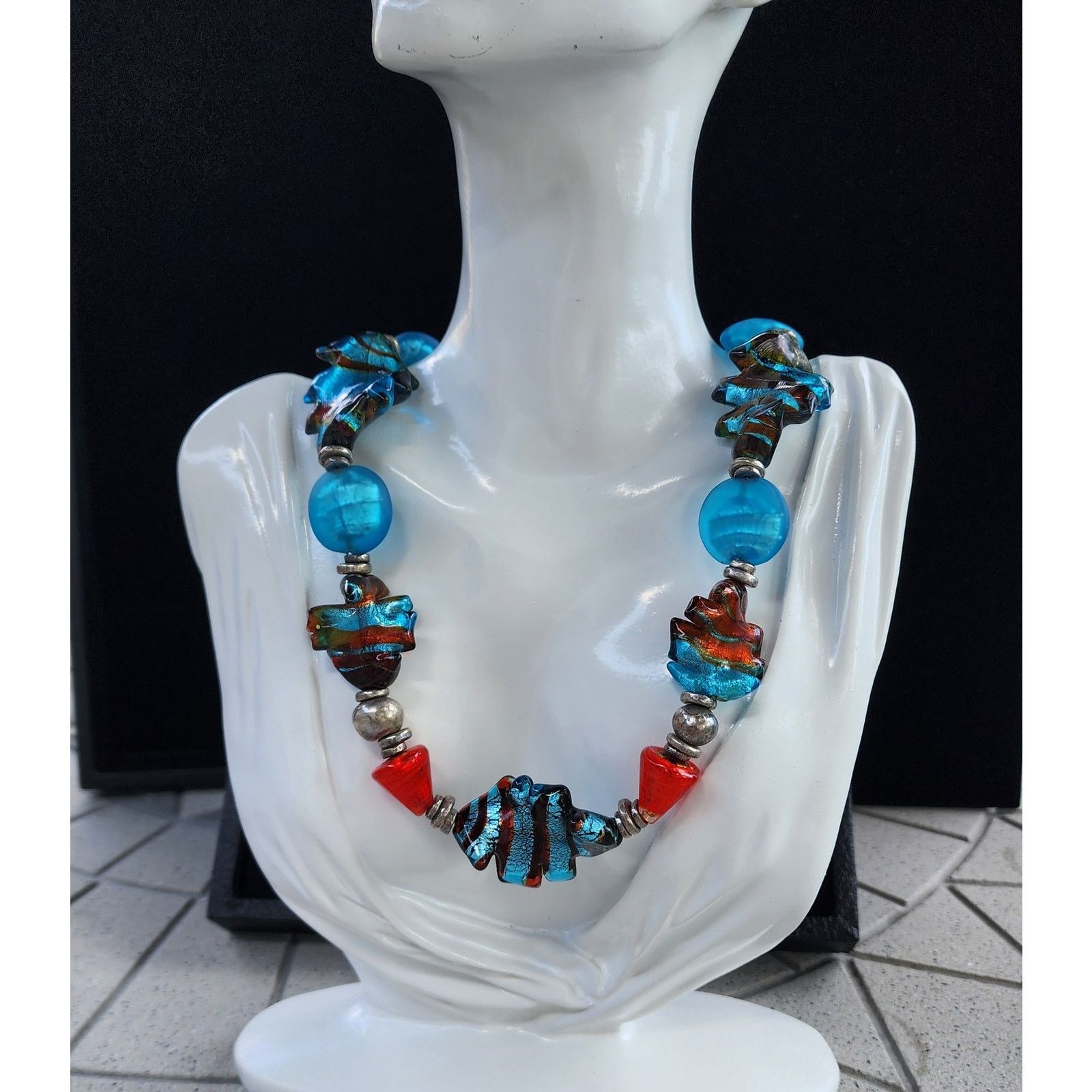 Vintage Chunky Murano Glass Lampwork Sculptural Beaded Necklace Size ONE SIZE - 3 Thumbnail