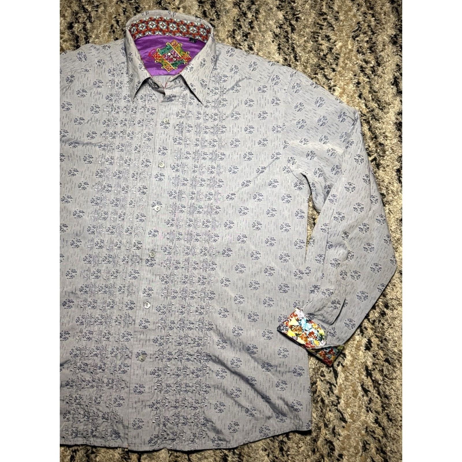 Robert Graham Robert Graham Button Down Collar Shirt Blue Floral Embroidered Ruffles Large Size US L / EU 52-54 / 3 - 2 Thumbnail