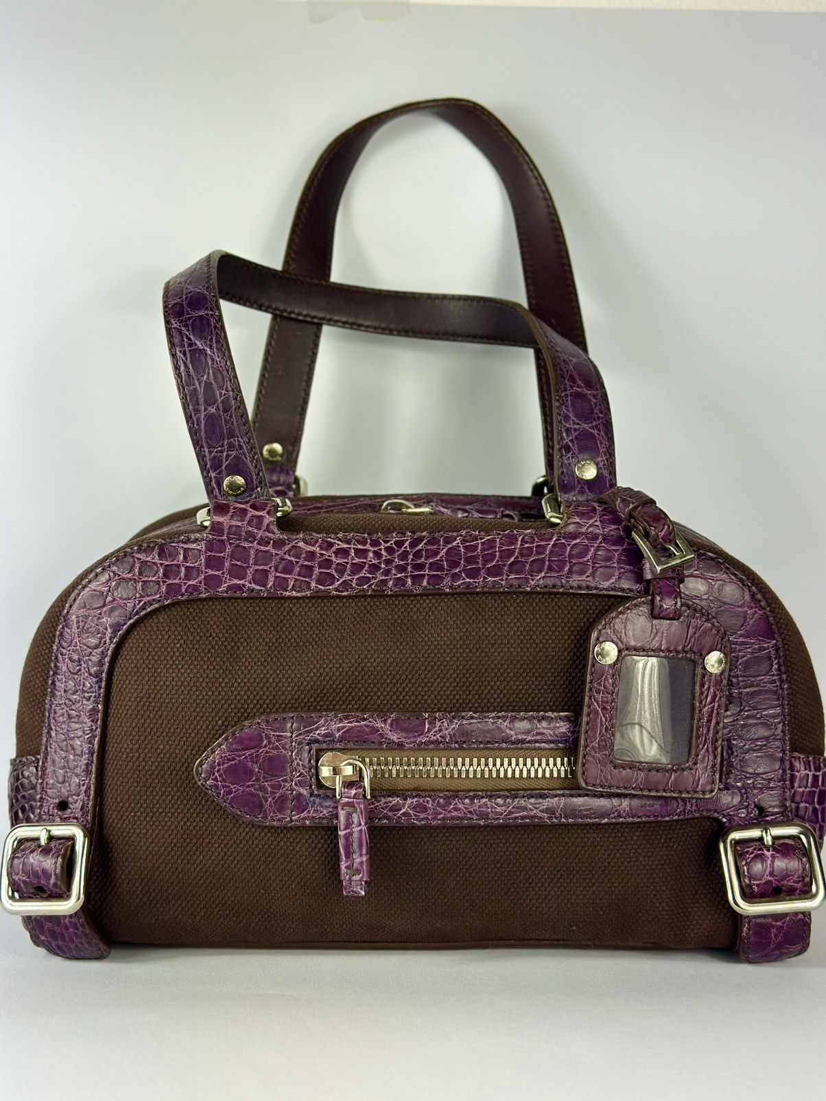 Prada PRADA - Shoulder Bag Crocodile Leather Bowler Satchel Buckle Size ONE SIZE - 1 Thumbnail
