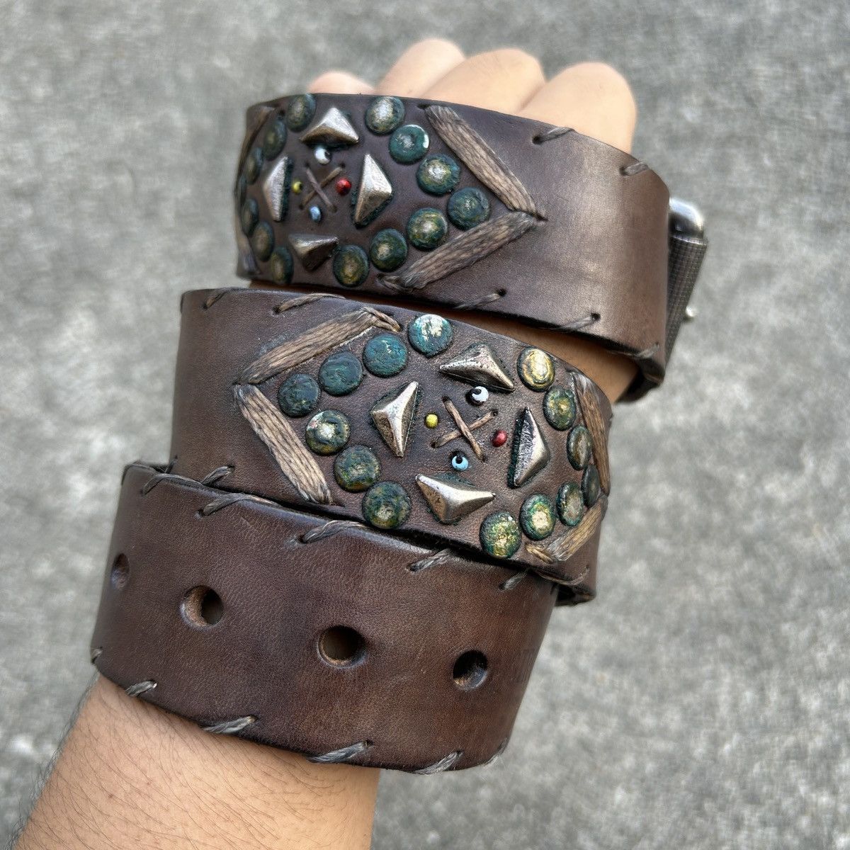 Vintage Vintage studded leather belt (Kapital Style) Size ONE SIZE - 3 Thumbnail