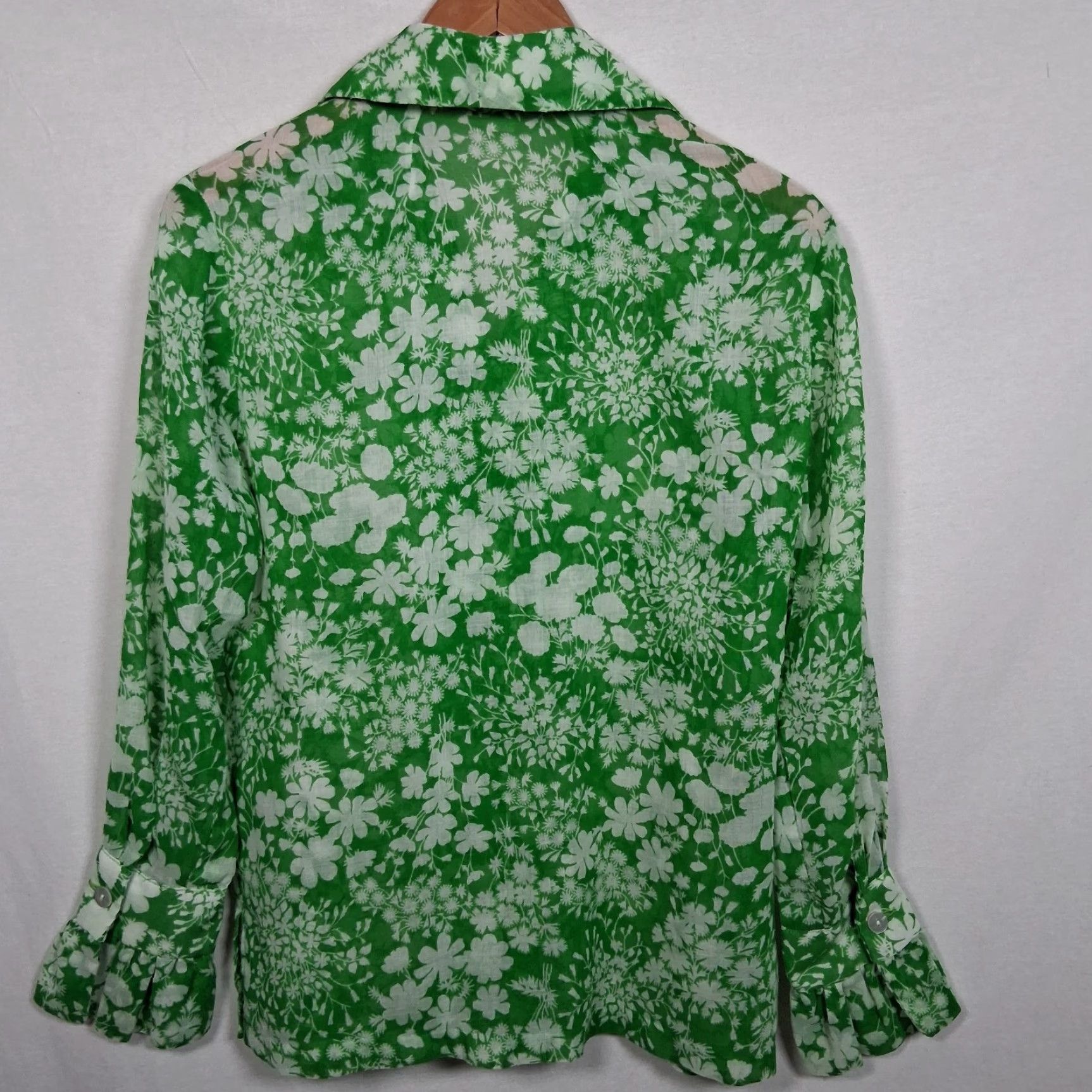 Vintage VINTAGE Midge Grant Outfit Skirt Shirt 14 Green Floral 1960s 60s Set, 2 Piece, Button, Collared, Long Sleeve, Cotton Blend, Vintage Womens Size XL / US 12-14 / IT 48-50 - 6 Thumbnail