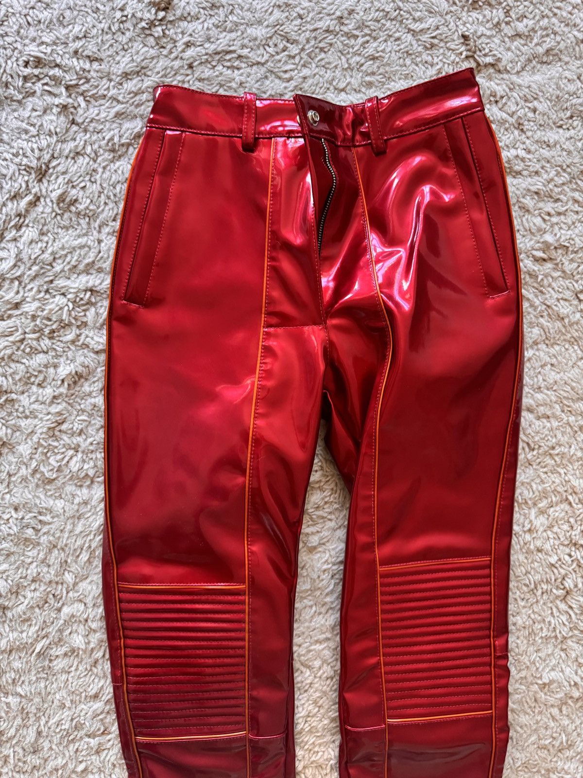 LaQuan Smith Red Moto Pants Patent Leather 00