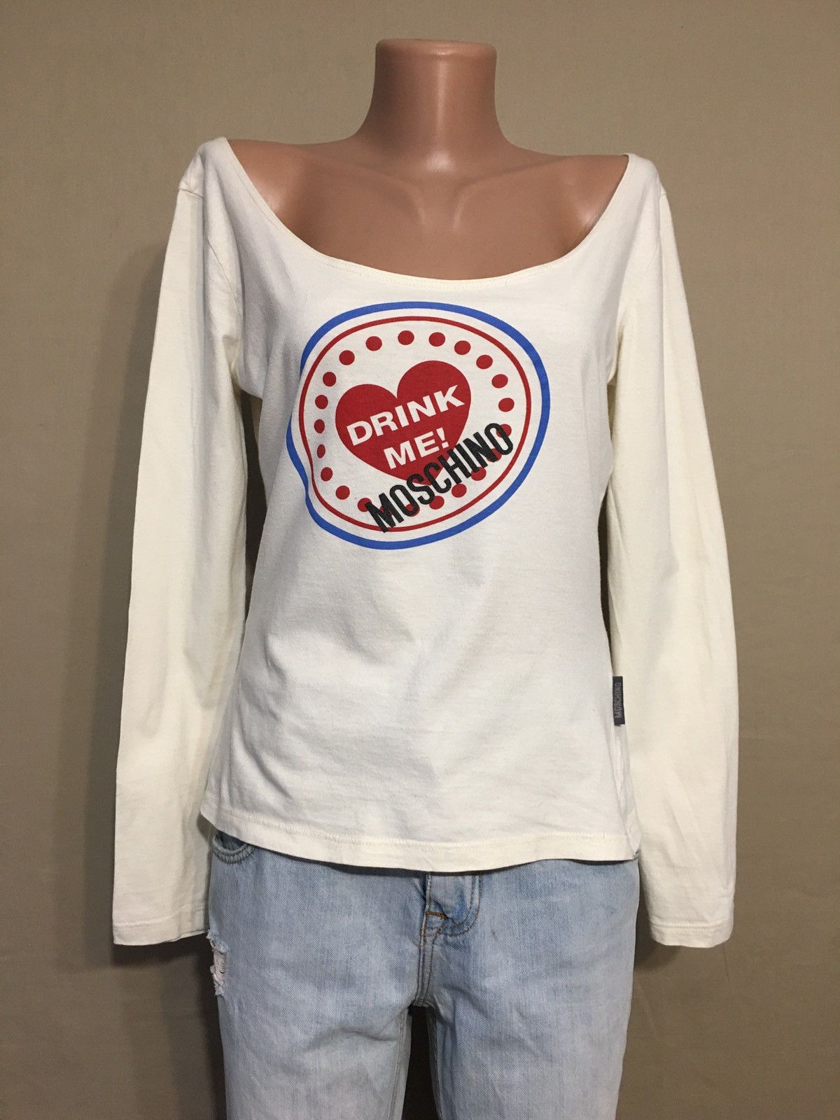 Moschino Moschino Drink Me White Cotton Long sleeve T-Shirt Size M / US 6-8 / IT 42-44 - 1 Thumbnail