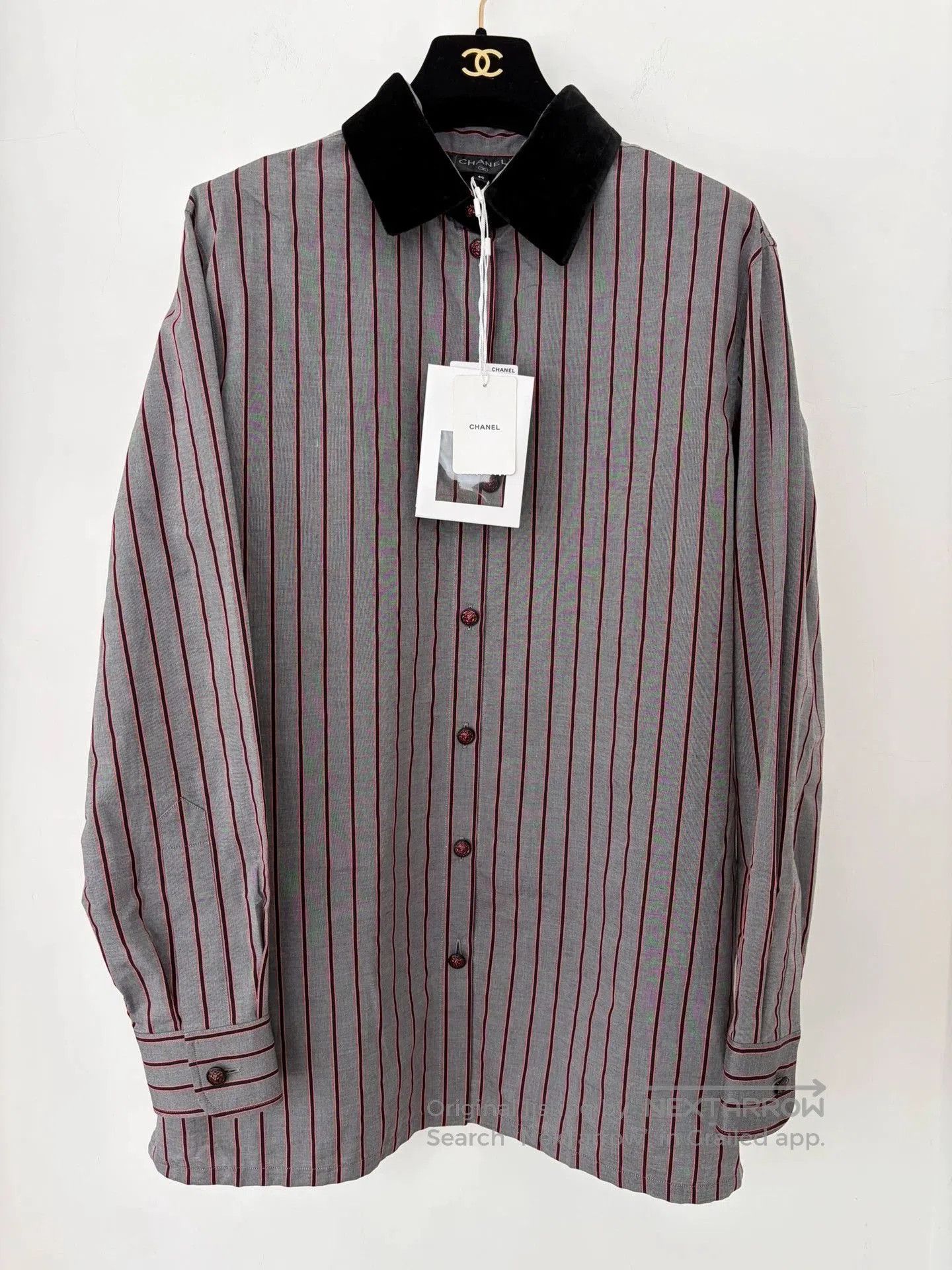Chanel Striped Shirt with Velvet Collar.