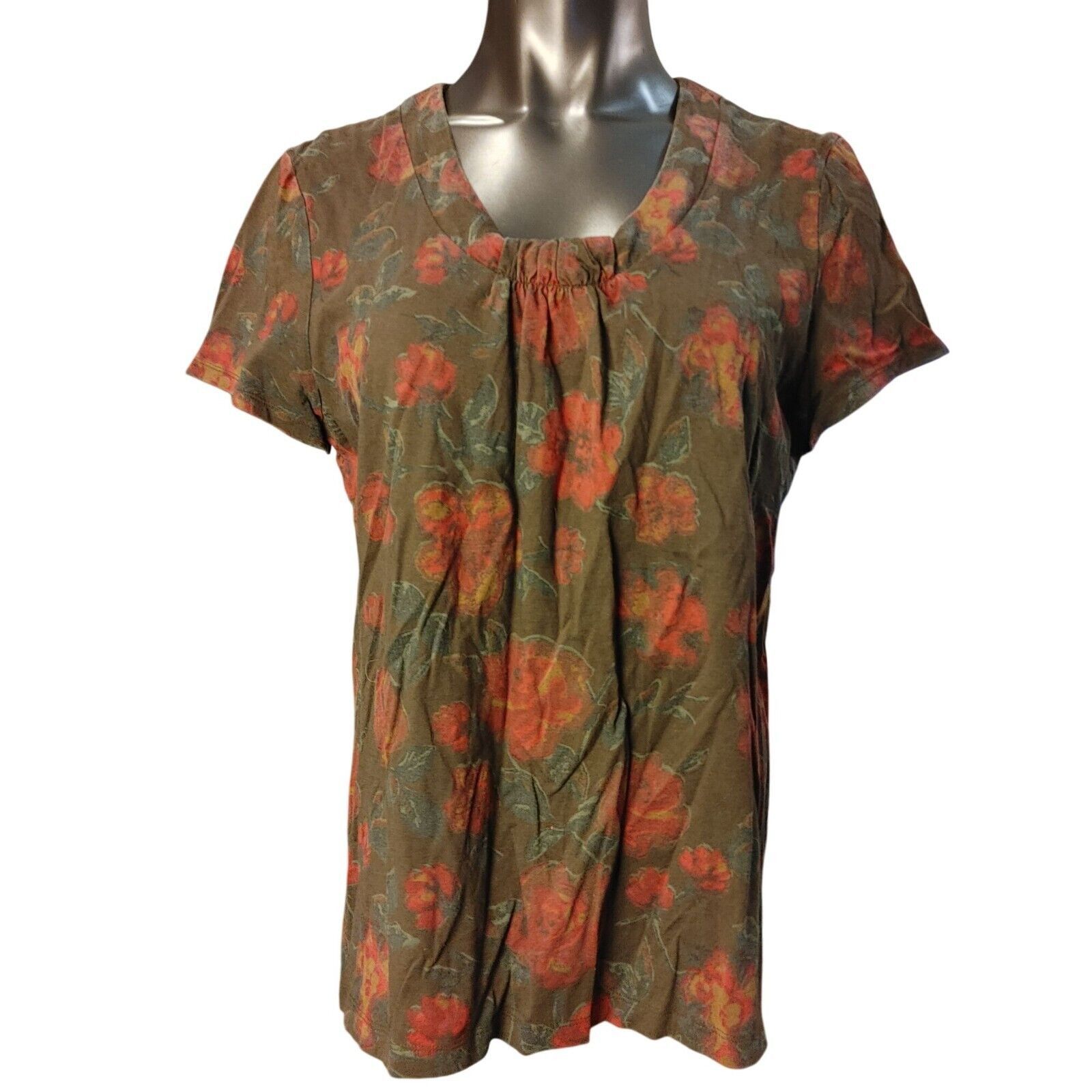 Croft & Barrow Croft & Barrow Women's Floral Brown/Orange Round Neck T-Shir Size XL / US 12-14 / IT 48-50 - 1 Thumbnail