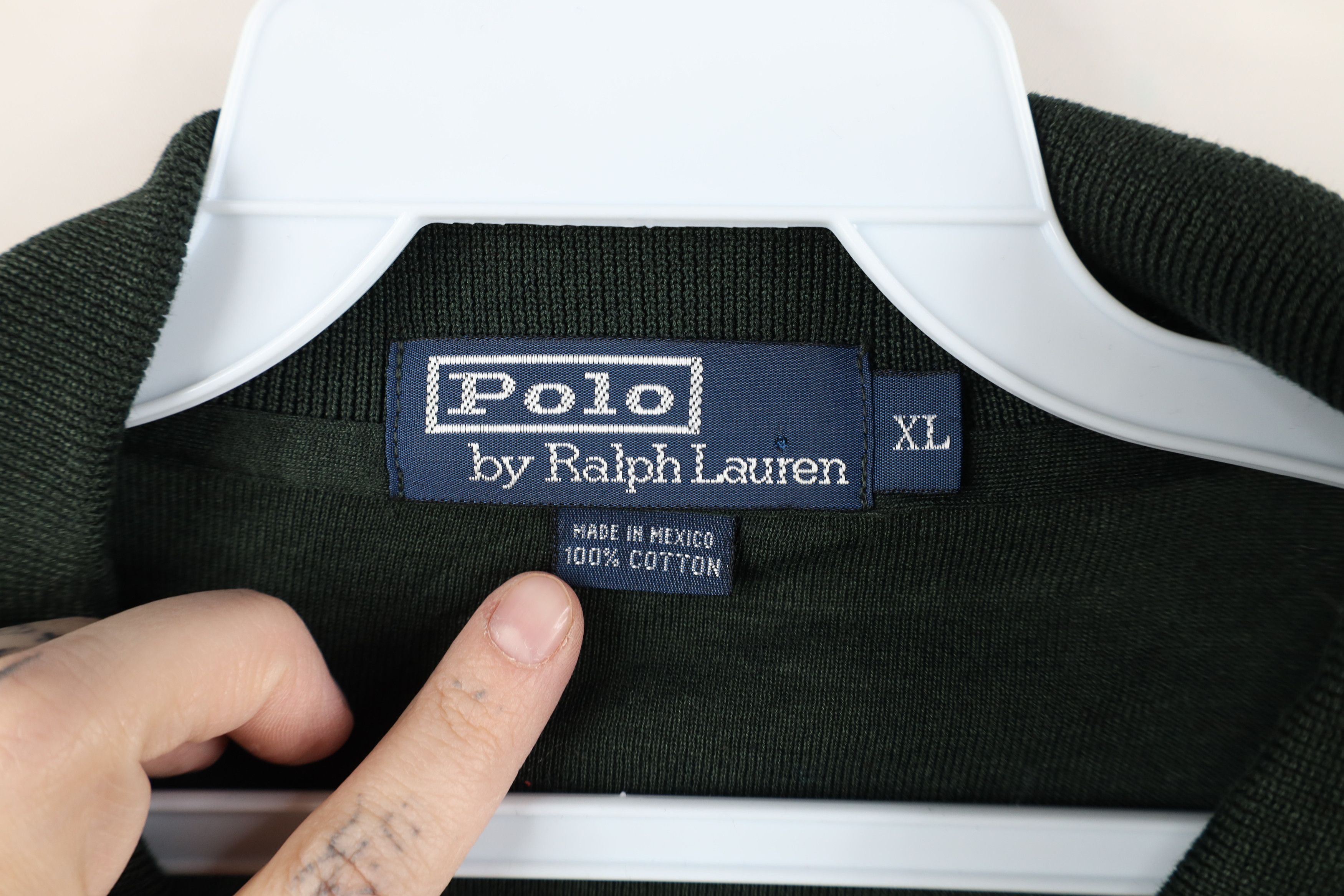 Ralph Lauren × Vintage Vintage 90s Ralph Lauren Knit Long Sleeve Polo Dark Green Size US XL / EU 56 / 4 - 8 Thumbnail