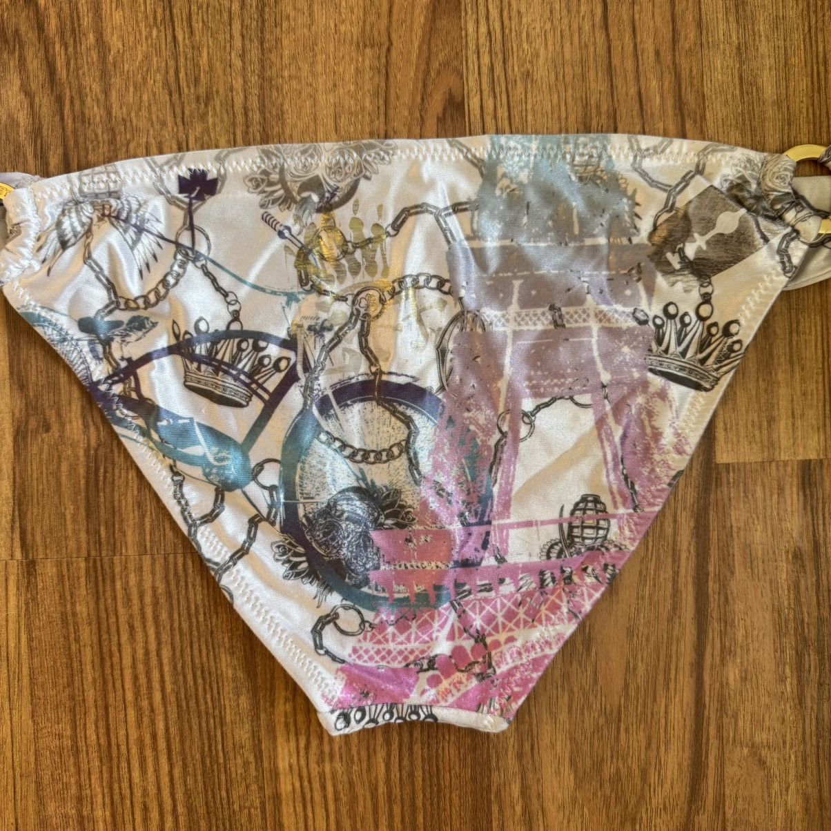 Ed Hardy CHRISTIAN AUDIGIER Vintage Y2K White Pink Paris Bikini Set Size L / US 10 / IT 46 - 12 Thumbnail