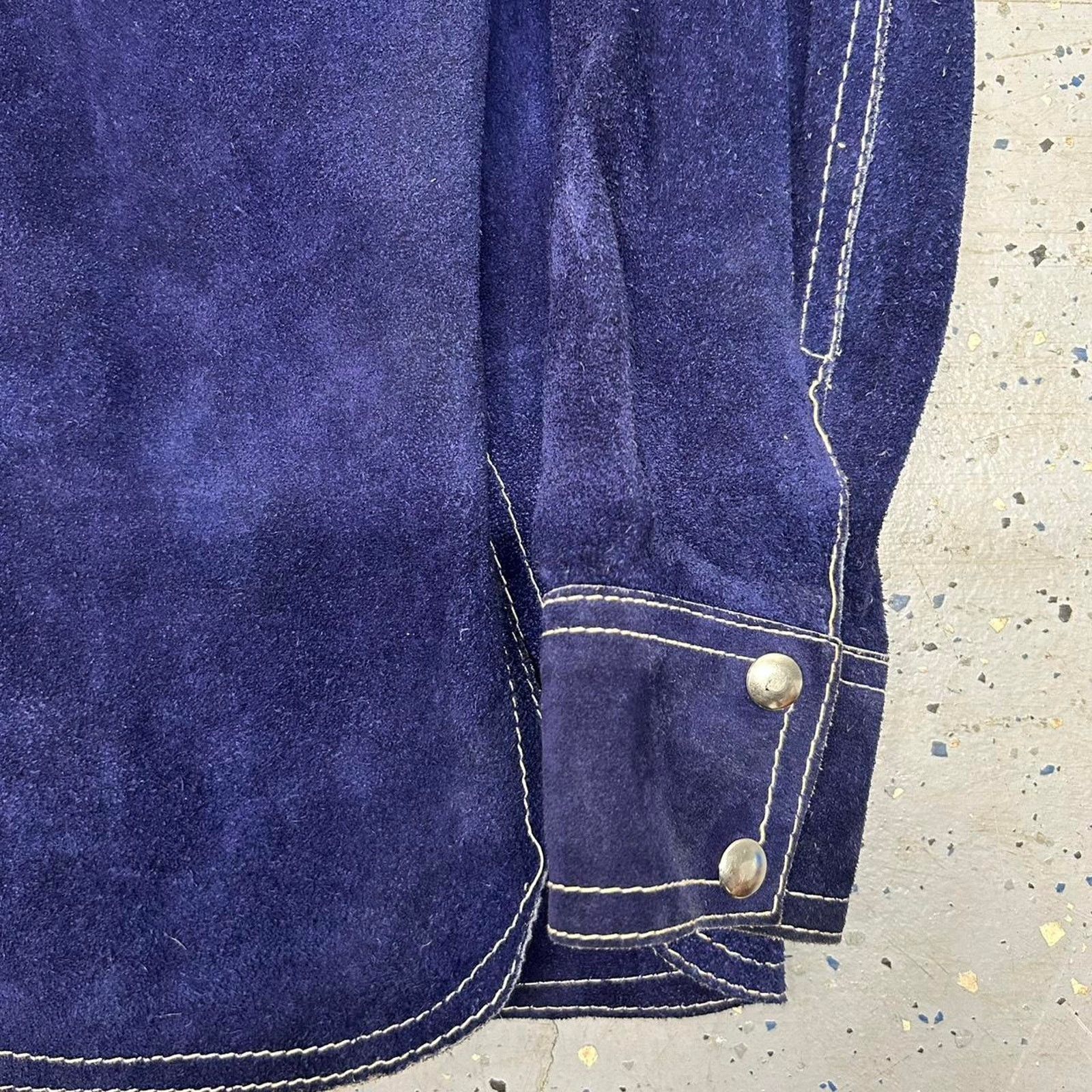 Other VTG 60s/70s Navy blue suede leather western pearl snap shirt Size US L / EU 52-54 / 3 - 7 Thumbnail