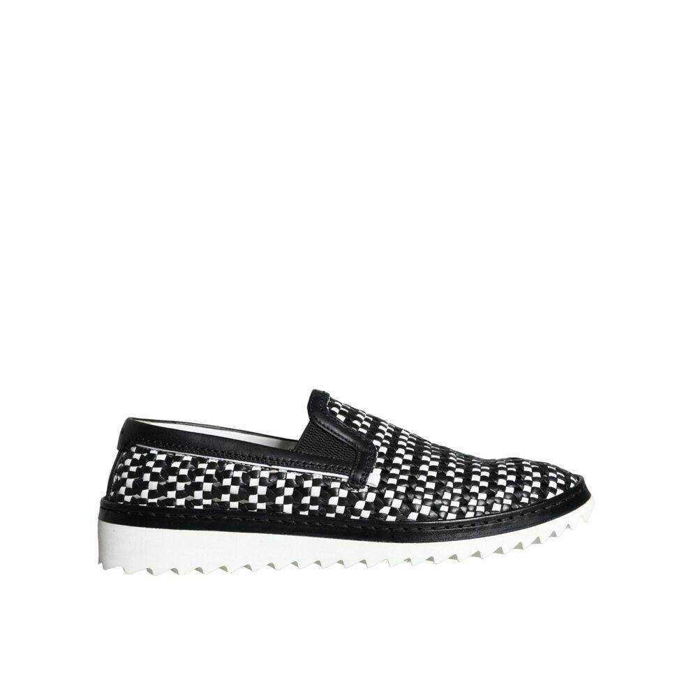 Dolce & Gabbana Dolce & Gabbana Black White Weaved Slip On Men Loafers Shoes Size US 8 / EU 41 - 1 Thumbnail