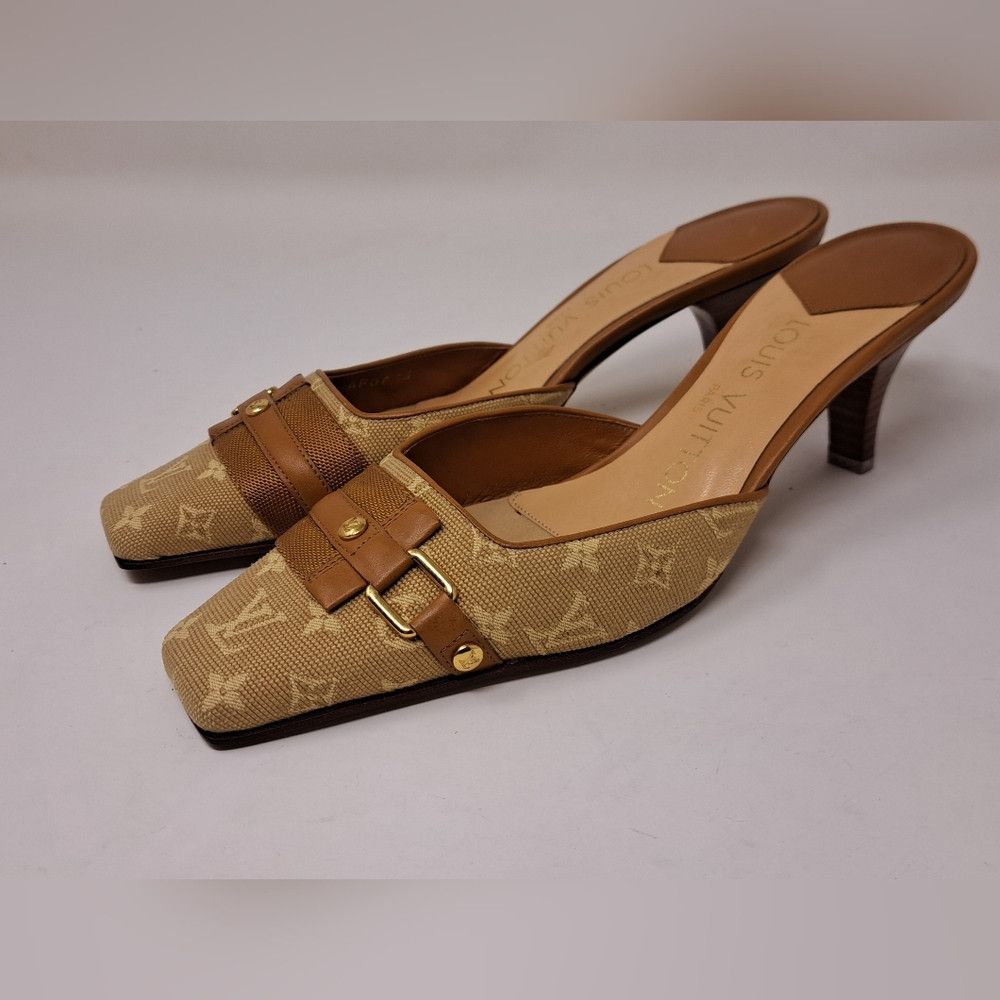 Louis Vuitton Louis Vuitton Women's Squared Toe Monogram Brown Pumps Size US 4.5 / IT 34.5 - 4 Thumbnail