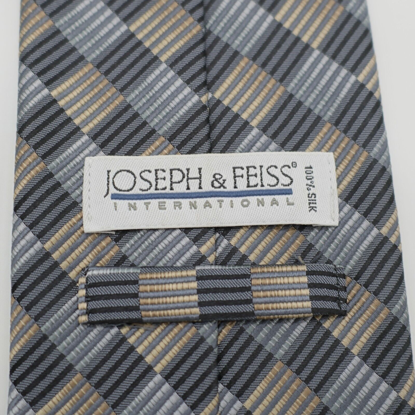 Joseph & Feiss Joseph & Feiss International Gray Tan Plaid Wide Woven Silk Size ONE SIZE - 3 Thumbnail