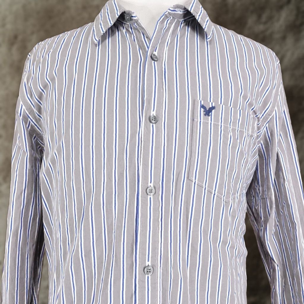 American Eagle Outfitters VINTAGE American Eagle Outfitters Button-Up Shirt Mens 2XL Gray Striped Regular Fit Long Sleeve Size US XXL / EU 58 / 5 - 1 Thumbnail