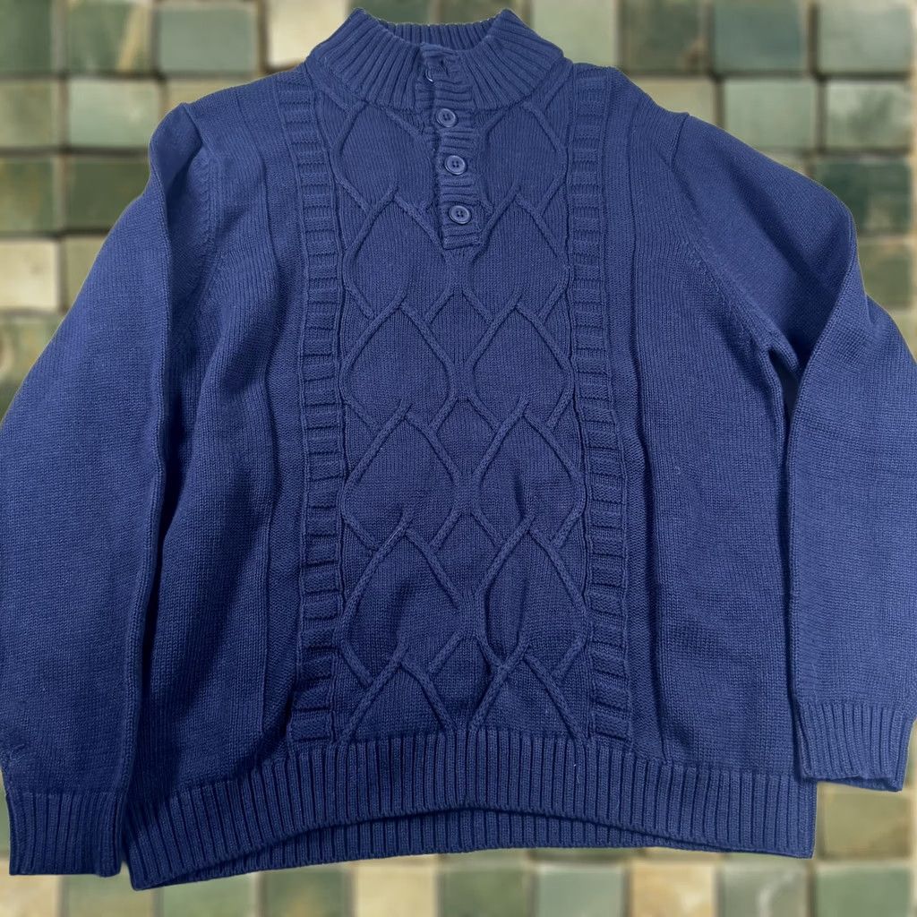 Vintage VINTAGE Gioberti Sweater Mens Large Navy Mock Neck Cable Knit Pullover AF-1206 Size US L / EU 52-54 / 3 - 1 Thumbnail