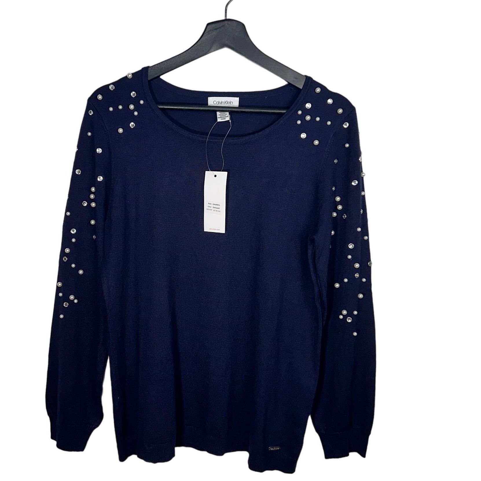 Calvin Klein Calvin Klein Women's Navy Pullover Sweater with Pearl and Rh Size M / US 6-8 / IT 42-44 - 1 Thumbnail