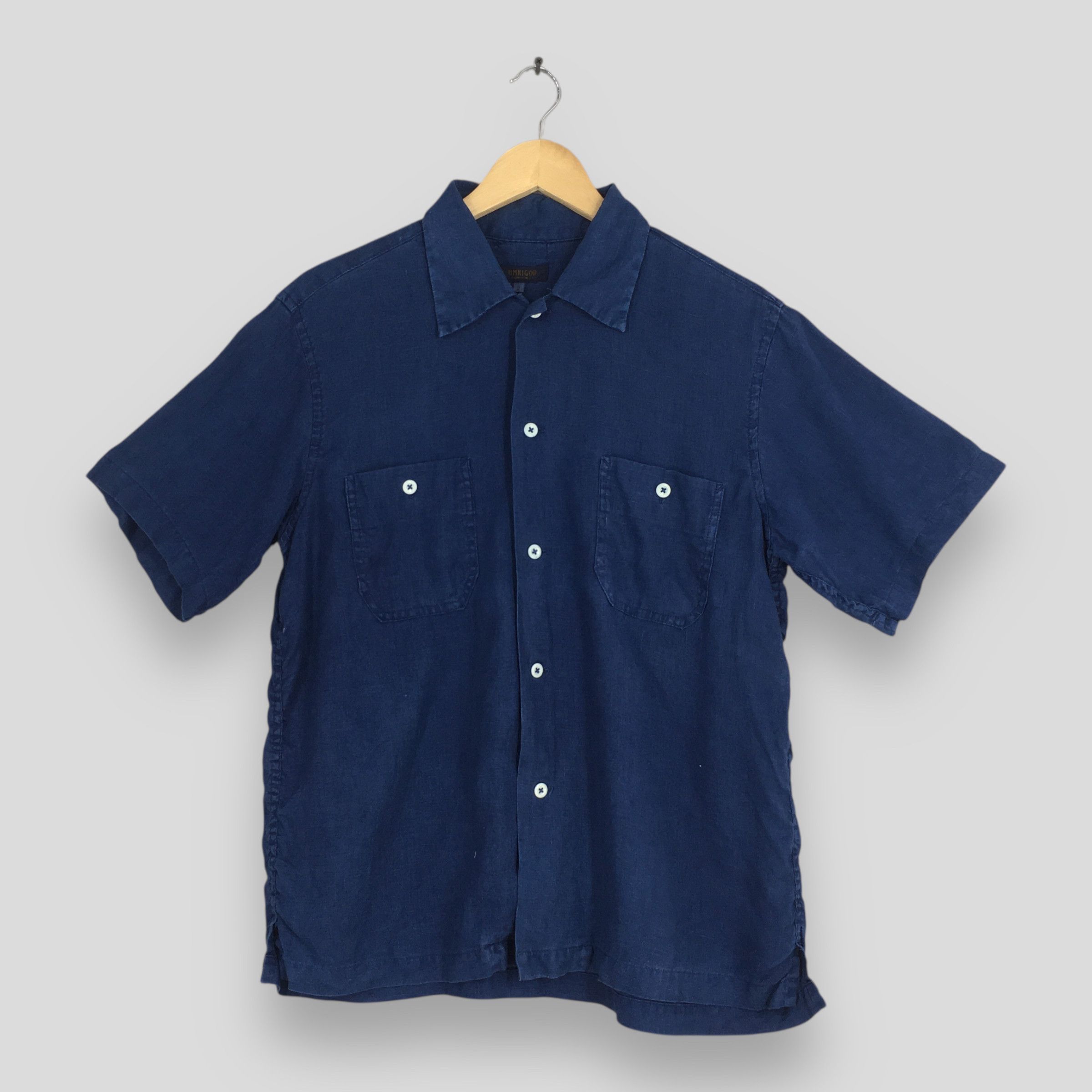 OMNIGOD Vintage 90s Omnigod Japan Blue Indigo Linen Shirt Medium Size US M / EU 48-50 / 2 - 1 Thumbnail