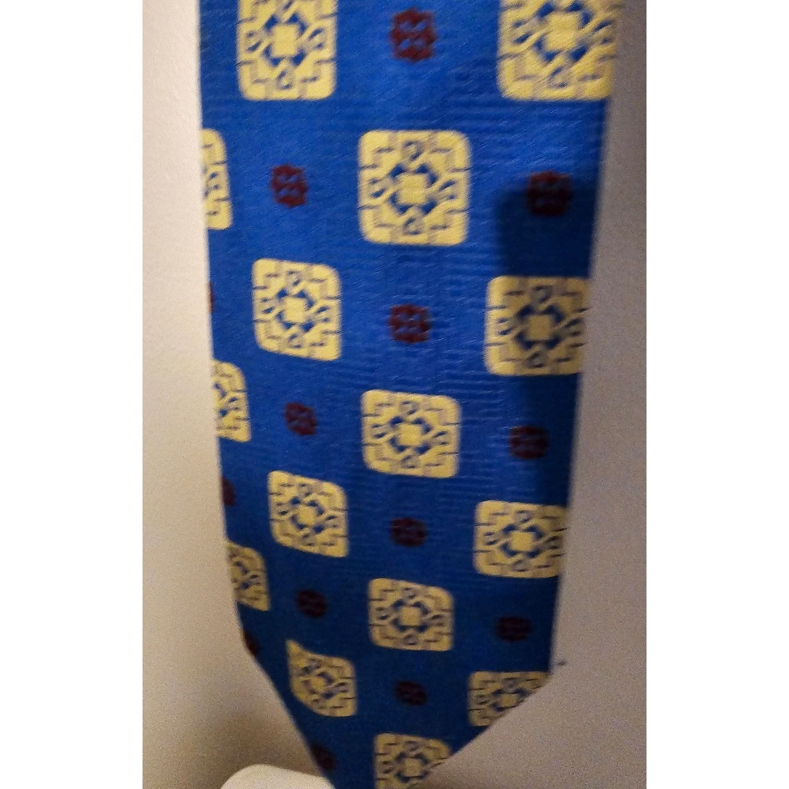 Other Vintage Men's Necktie - Blue w/Yellow Pattern - 58-1/4" x 4" Size ONE SIZE - 2 Thumbnail