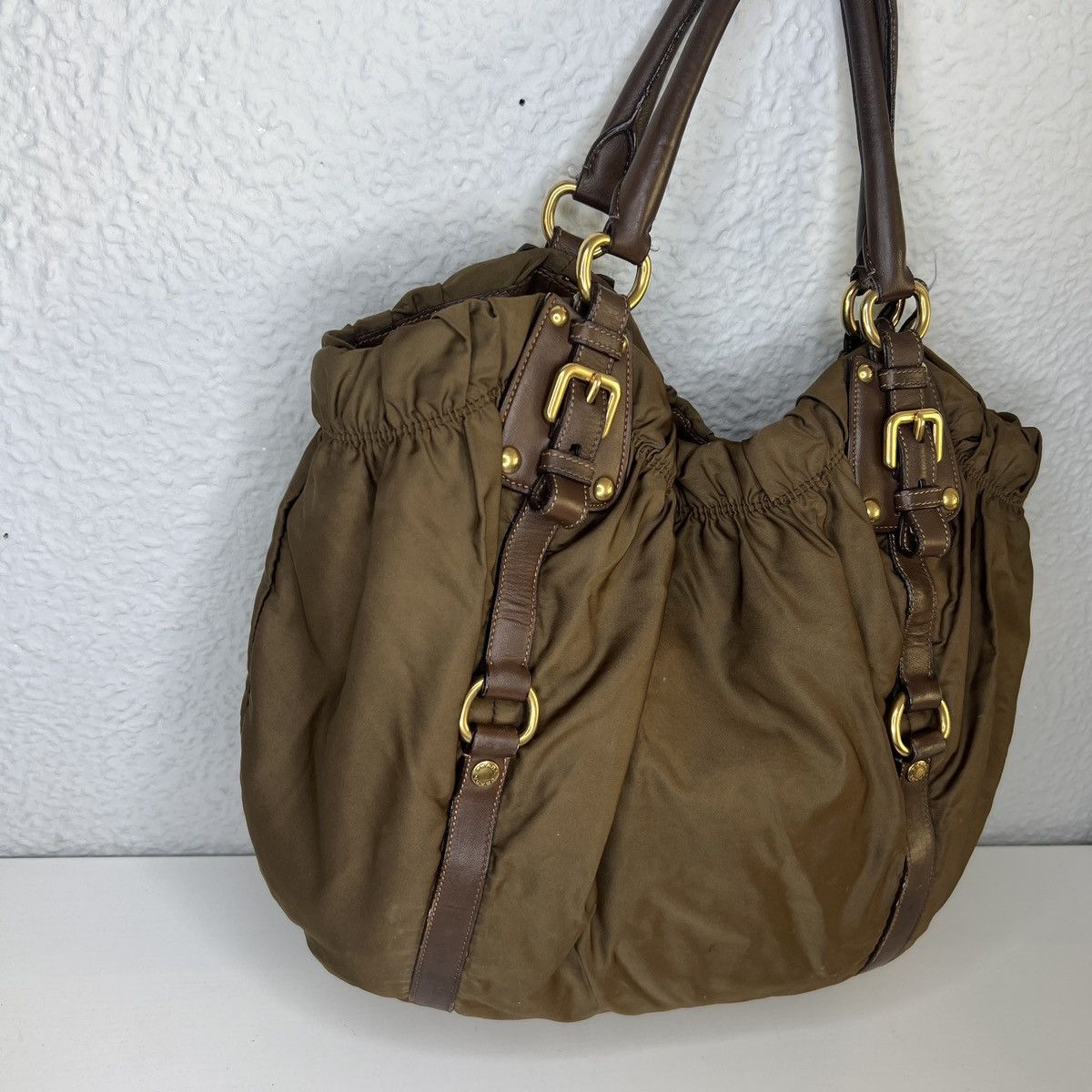 Prada Prada Milano Shoulder Tote Bag Brown Leather Big Logo Size ONE SIZE - 4 Thumbnail