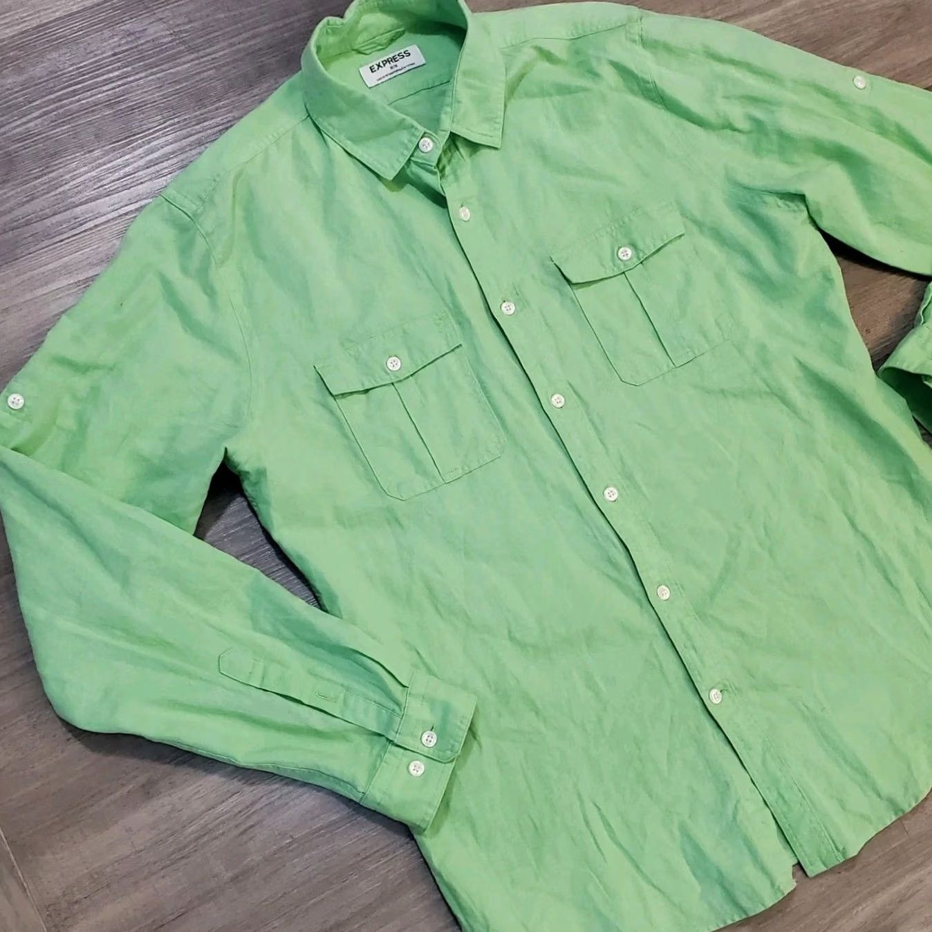 Express VINTAGE Express Shirt Sz M Bright Green Linen Button Down Mens Spring Easter Size US M / EU 48-50 / 2 - 3 Thumbnail