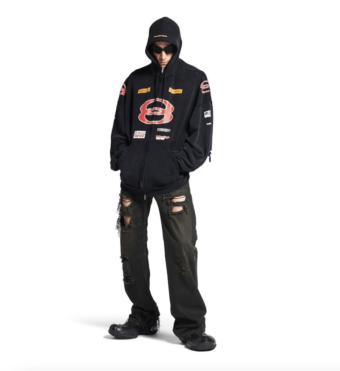 Balenciaga o1in1g0526 Sponsor Logos Large Zip-Up Hoodie in Black Size US XL / EU 56 / 4 - 2 Thumbnail