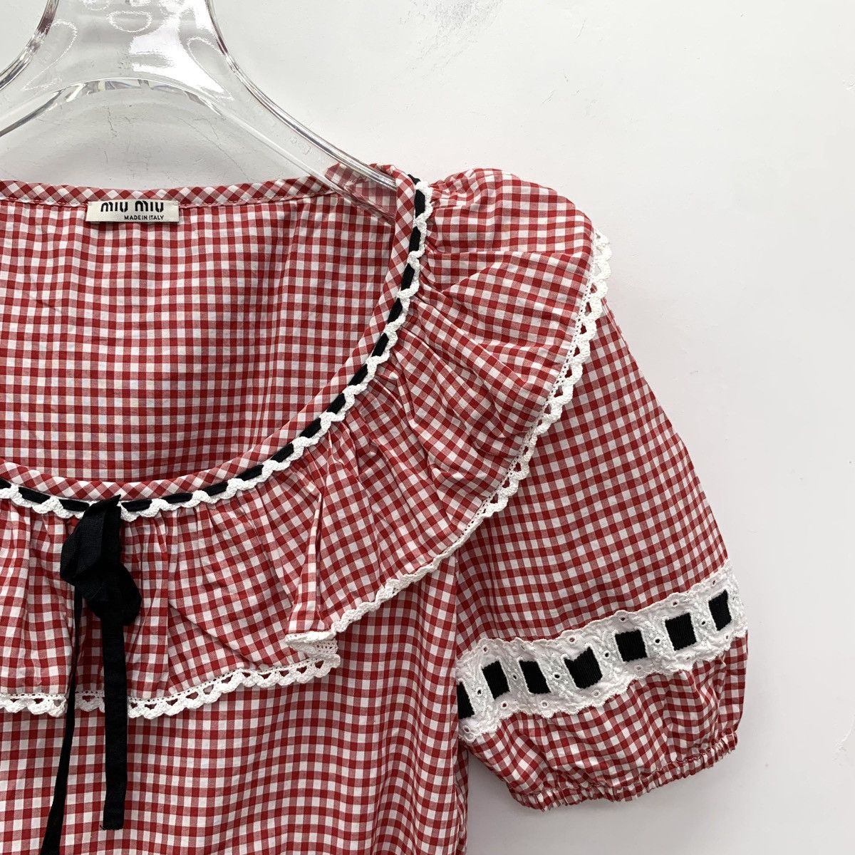 Miu Miu Miu Miu Red Plaid Cotton Crew Neck Short Sleeve Top K26WX Size M / US 6-8 / IT 42-44 - 3 Thumbnail