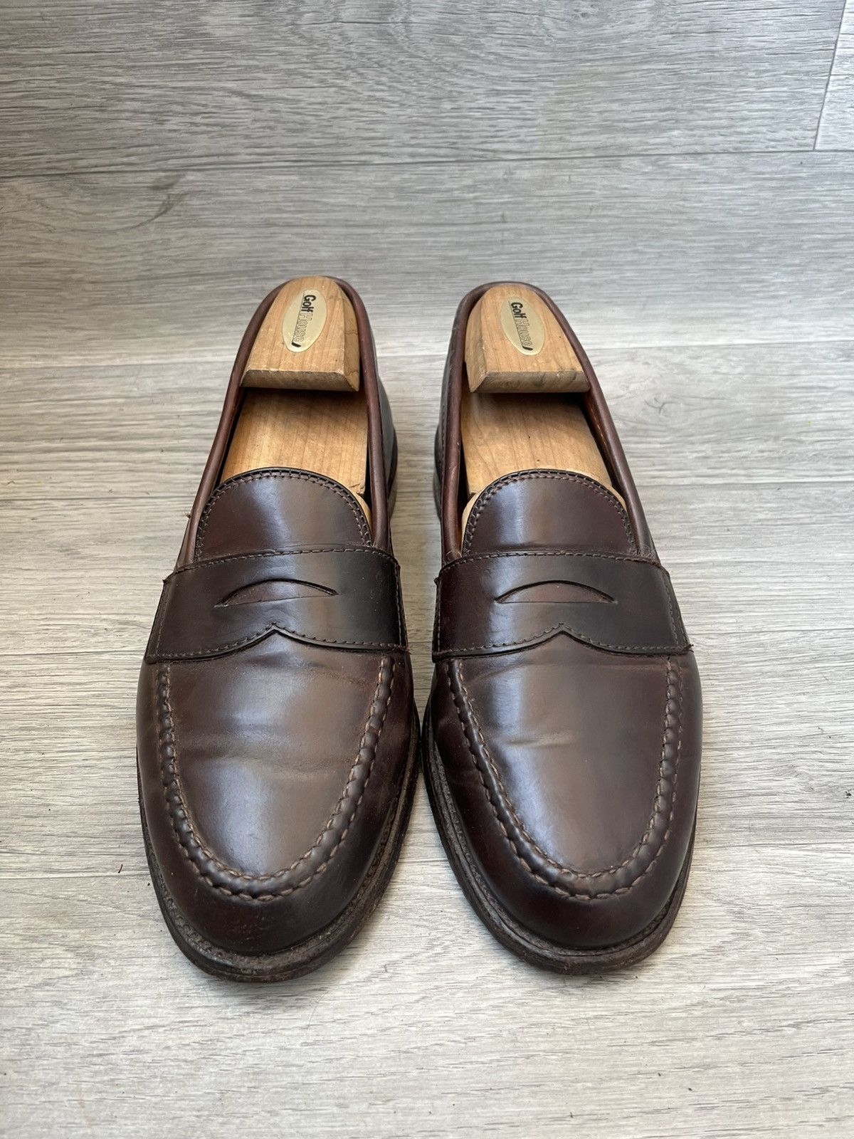 Alden shell cordovan burgundy slip on penny loafers