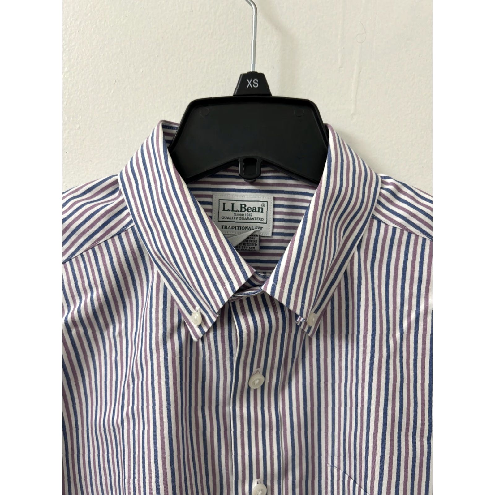 Vintage LL Bean Shirt Mens 15.5 Blue Purple Striped Pinpoint Oxford Traditional Fit L/S Button-Up Size US L / EU 52-54 / 3 - 4 Thumbnail