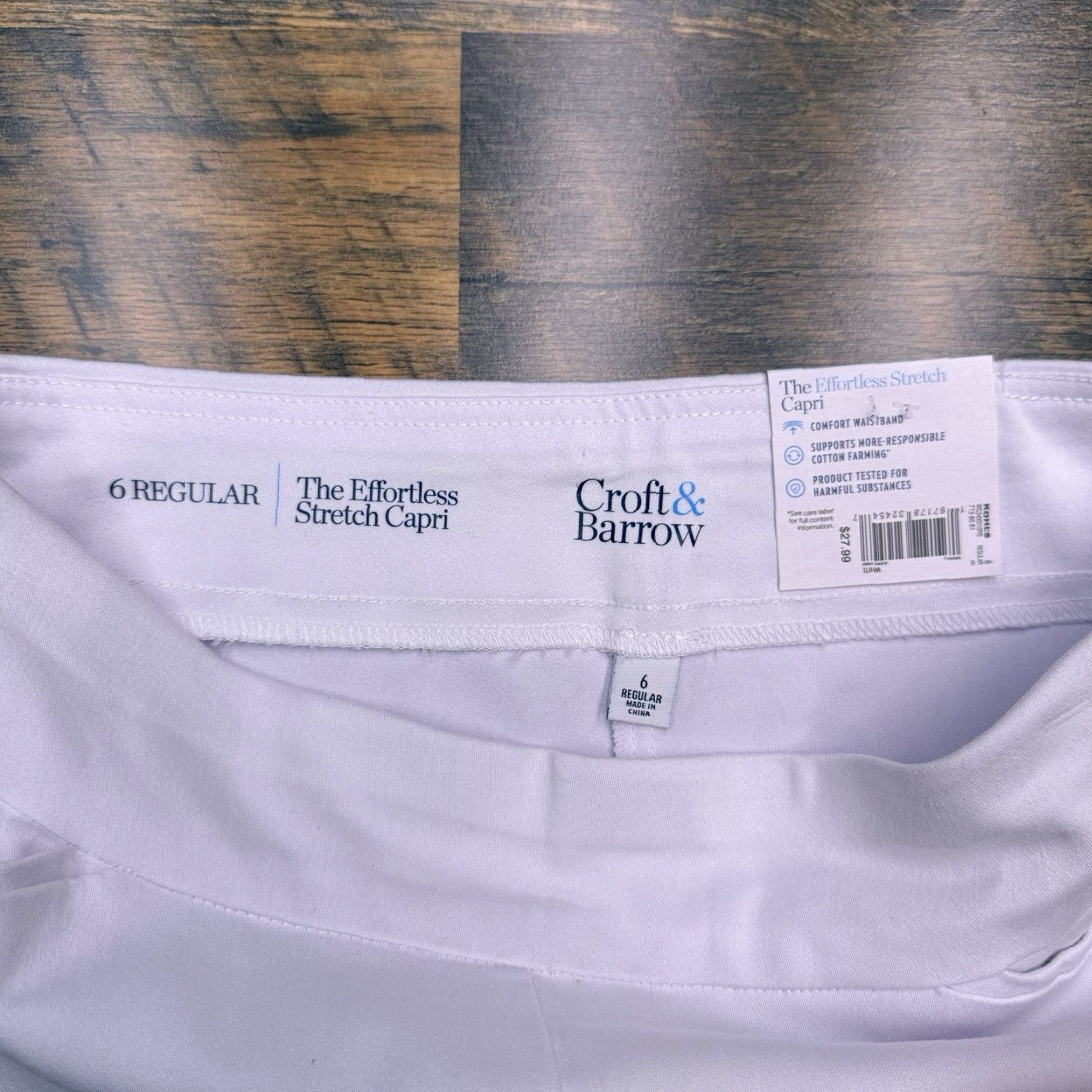Croft & Barrow Croft & Barrow Capri Pants White 6 Regular Mid Rise Stretch Knit Cotton Blend Pull On Casual Women's Pants Size 28" / US 6 / IT 42 - 2 Thumbnail
