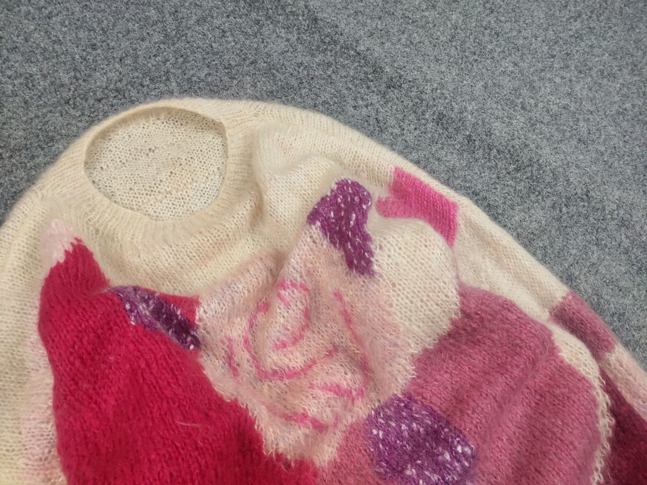Japanese Brand Vintage 80's Hand knitted Design Mohair Pink Beige Sweater Size XL / US 12-14 / IT 48-50 - 11 Thumbnail