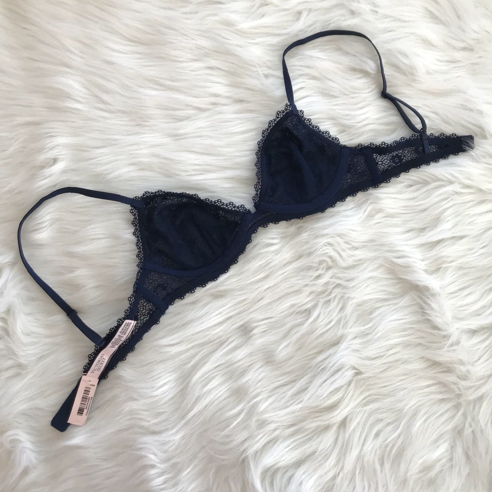 Victoria's Secret Victoria's Secret Bralette Bra XS Dark Blue Floral Lace Underwire NWT Womens Size ONE SIZE - 6 Thumbnail