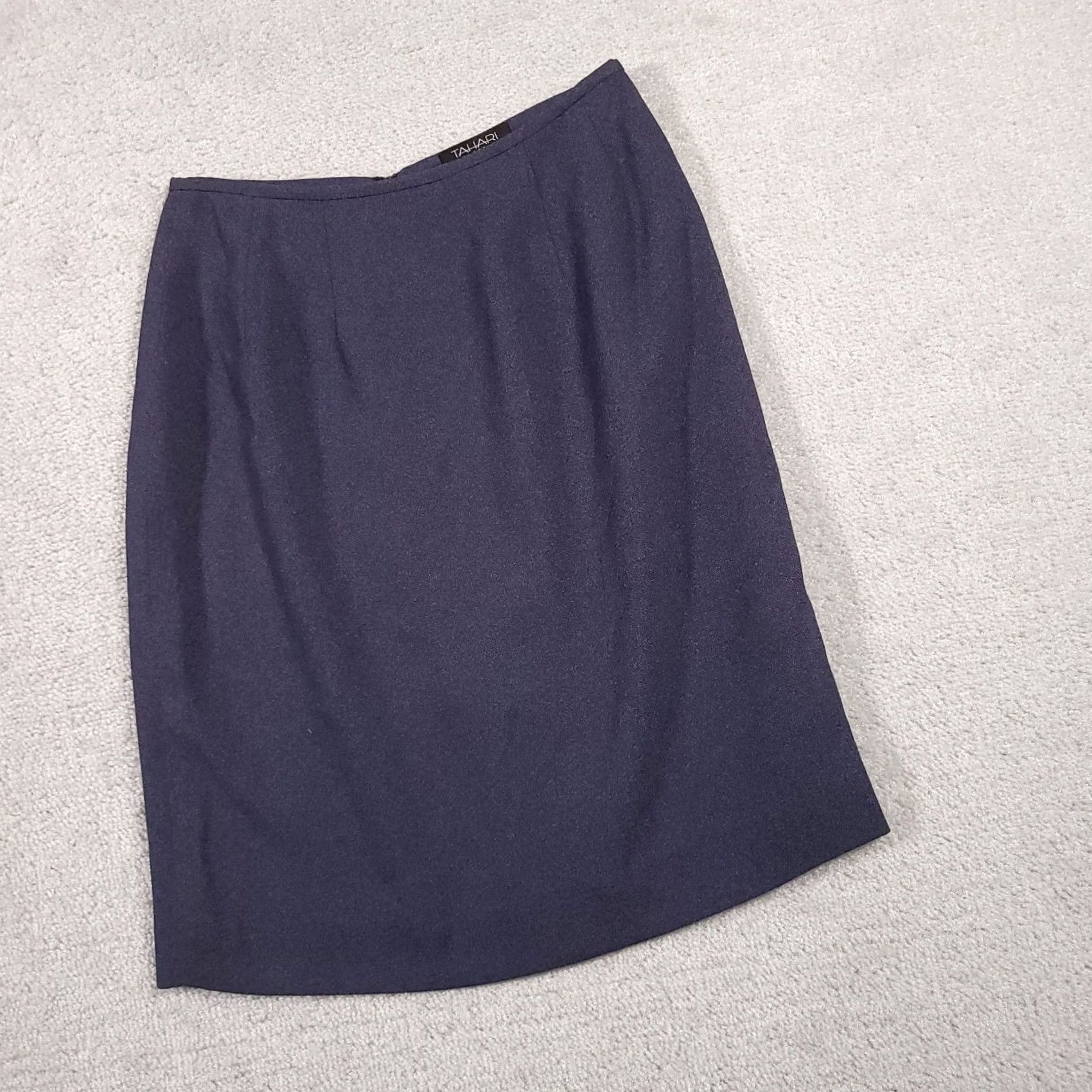 Vintage VINTAGE Tahari Skirt A-Line Pencil Women's 6 Blue Solid Lined Back Slit Zip USA Made Womens Size 28" / US 6 / IT 42 - 2 Thumbnail