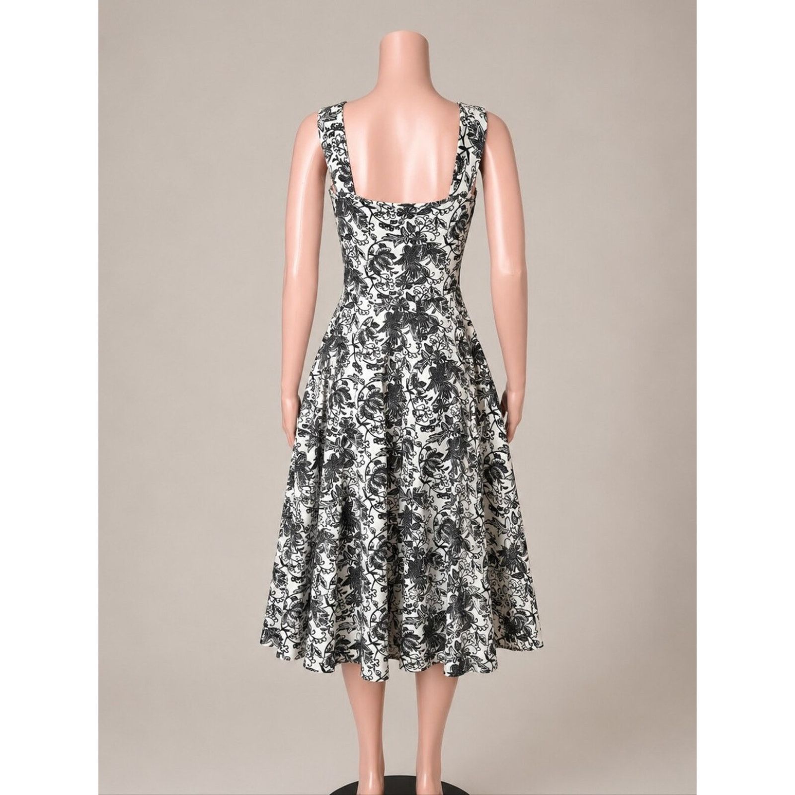 American Retro NWOT Effie's Heart Black & White Floral Bird Midi Dress M Size M / US 6-8 / IT 42-44 - 4 Thumbnail