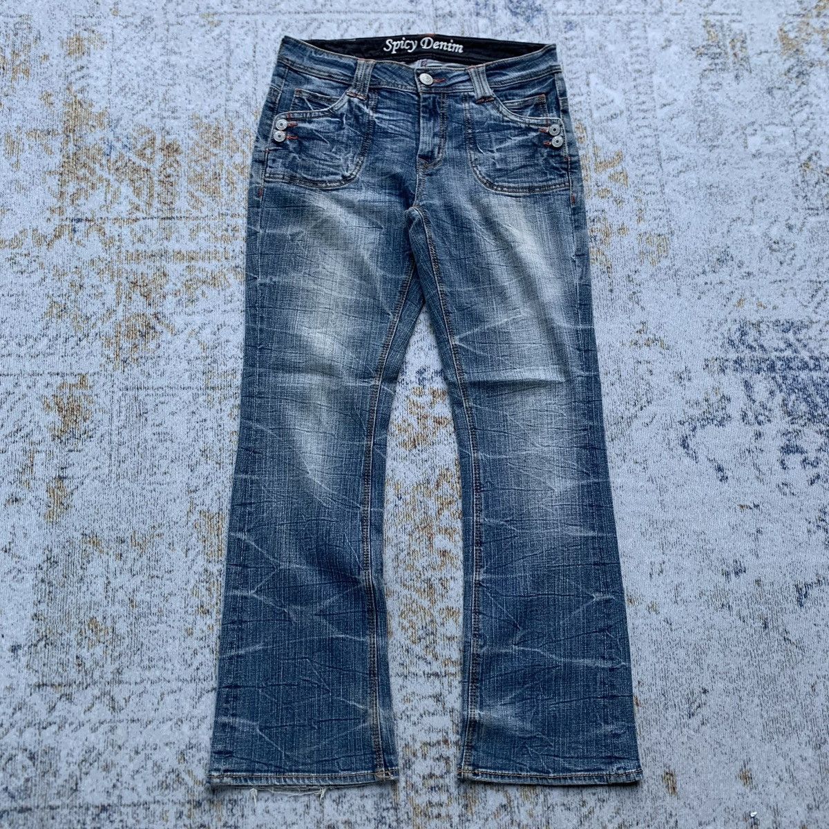 Japanese Brand × Vintage Y2K Rare Japanese Brand Theoria Distressed Flared Jeans Size 30" / US 8 / IT 44 - 1 Thumbnail