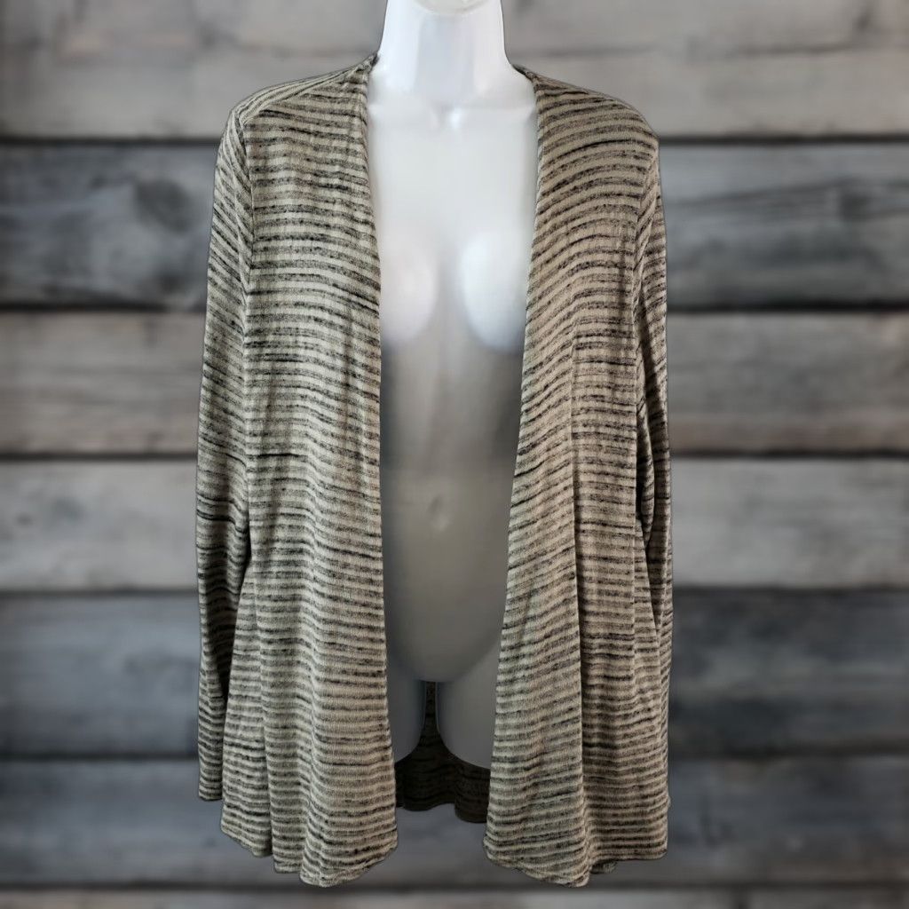 Vintage Tianello Womens Palmia Flow Cardigan Sz Medium Tan Stripe Open Front Long Sleeve Size M / US 6-8 / IT 42-44 - 1 Thumbnail