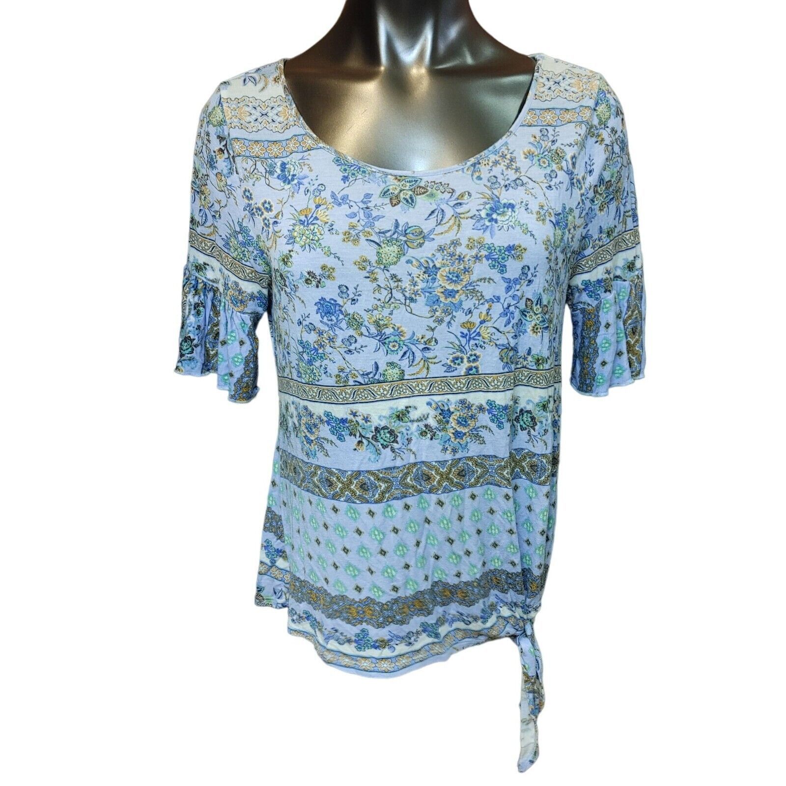 Other One World Womens Blue Scoop Neck 3/4 Sleeve Floral Top M Size M / US 6-8 / IT 42-44 - 1 Thumbnail