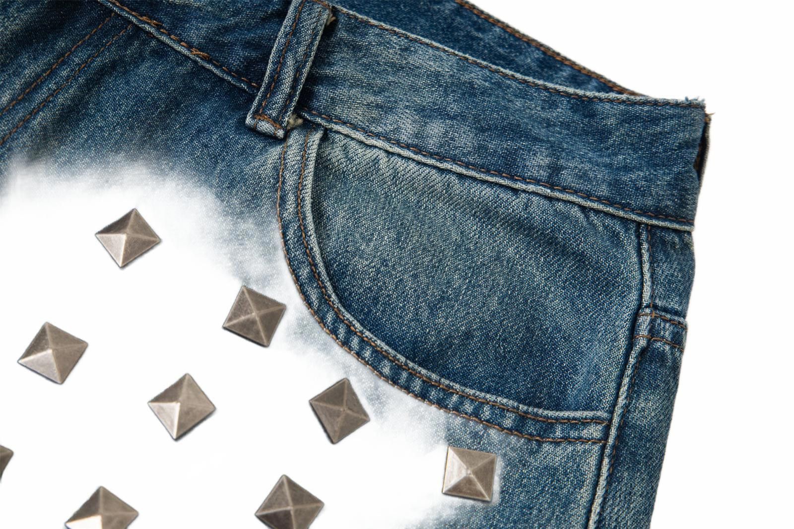 Japanese Brand Blue Studded Wide Leg Denim Jeans, Relaxed Fit Jeans Size US 30 / EU 46 - 3 Thumbnail