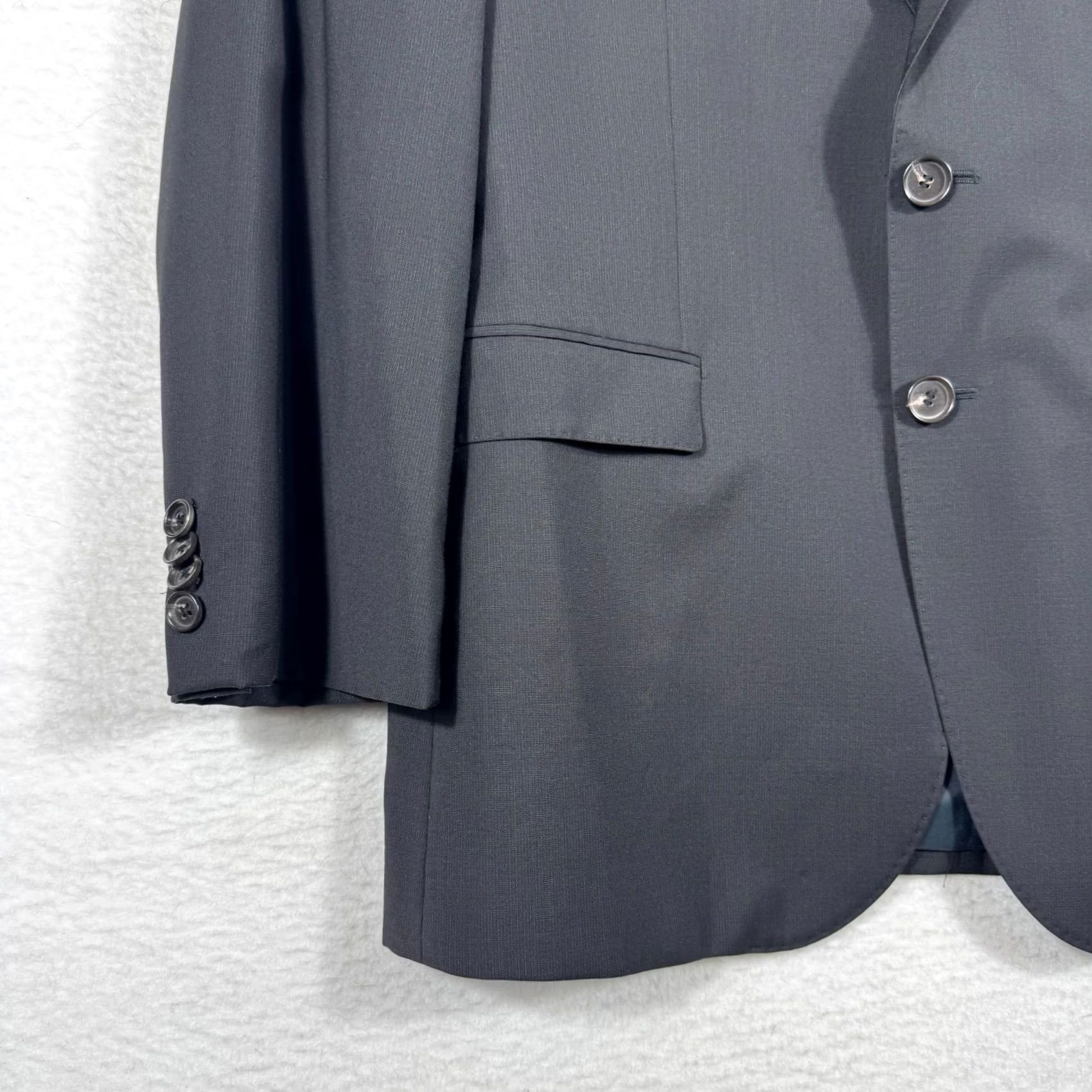 Hugo Boss HUGO BOSS Blazer Jacket Coat Mens 42S 2 Piece Slim Fit Wool Notch Lapel Black Gray Charcoal Gray 2 Button/4 Button Front Solid Vintage N/A Size 42R - 2 Thumbnail