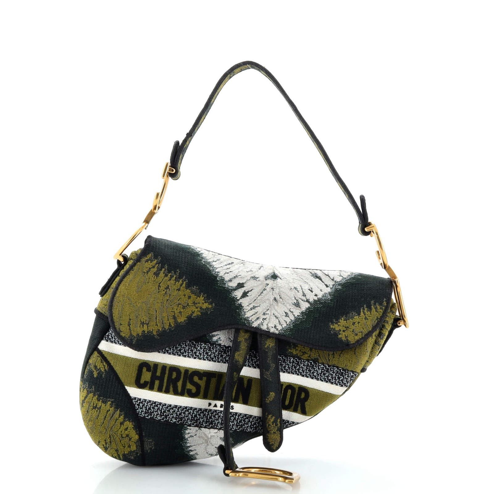 image of Dior Saddle Bag Tie Dye Embroidered Canvas Medium in Green, Women's