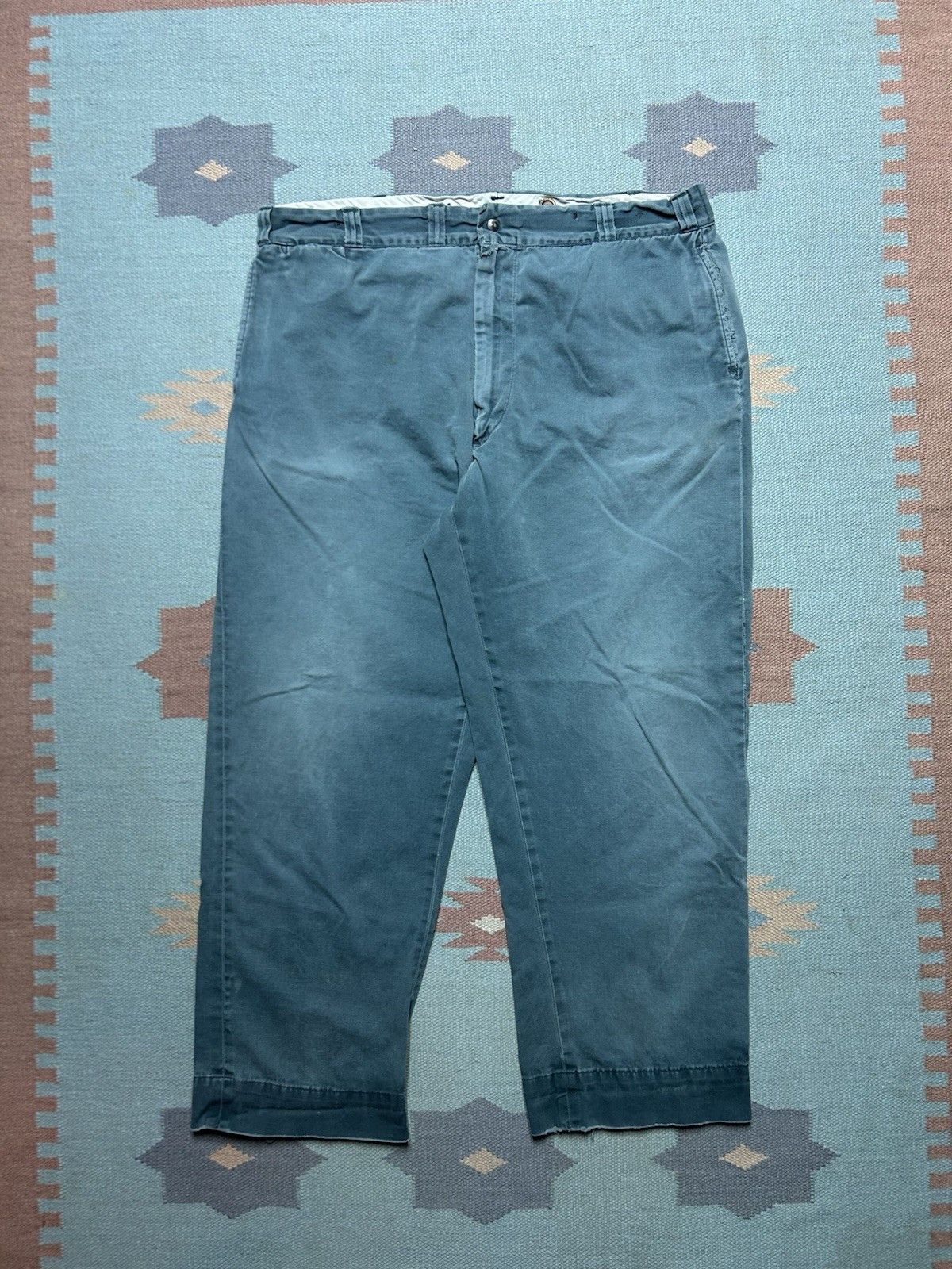 Vintage Vtg 1950s chino twill work pants sage green sail cloth 42x29 Size US 42 / EU 58 - 1 Thumbnail