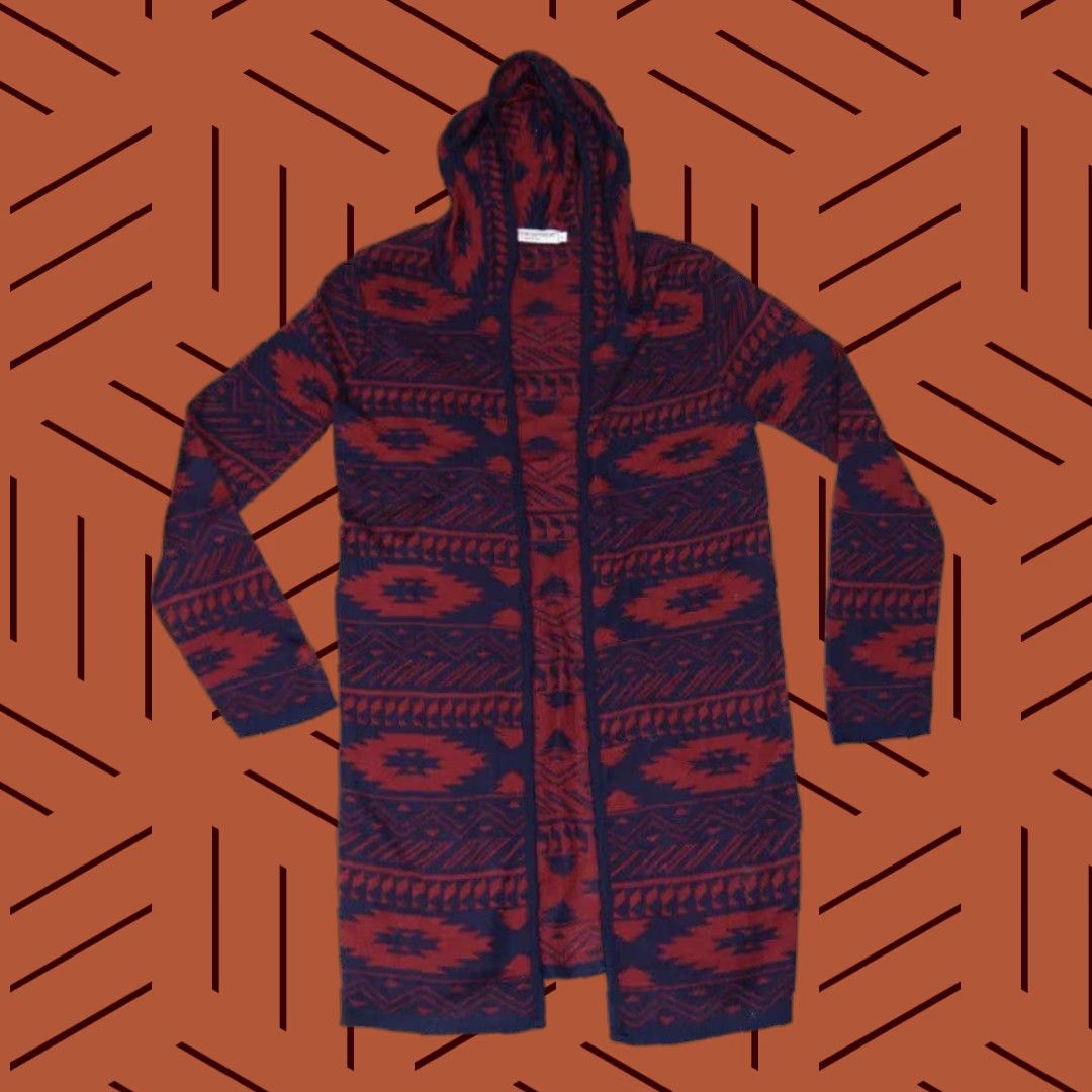 Vintage VINTAGE Cotton Emporium Cardigan Womens Large Red Aztec Geometric Knit Open Front 100% Acrylic Casual Size L / US 10 / IT 46 - 1 Thumbnail