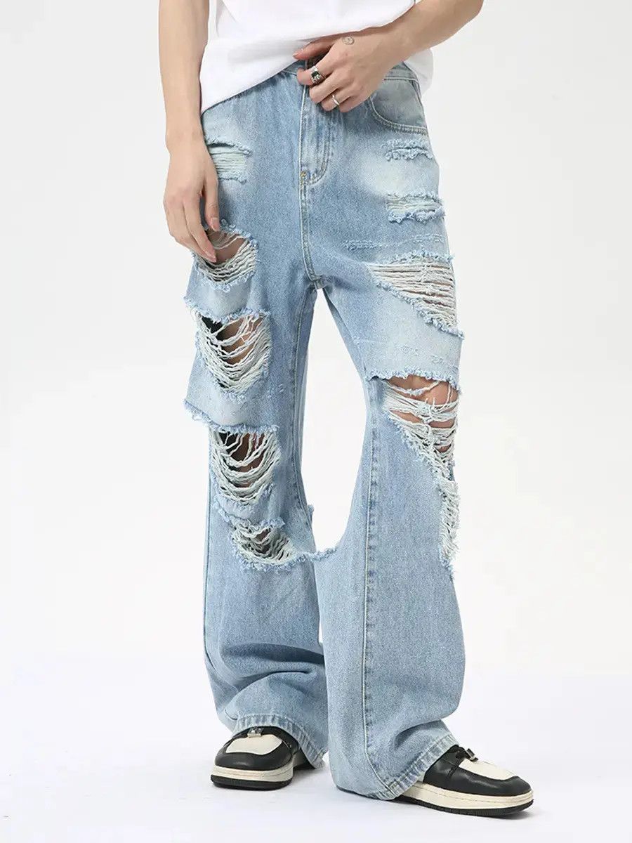 Japanese Brand Retro loose casual ripped jeans Size US 32 / EU 48 - 6 Thumbnail