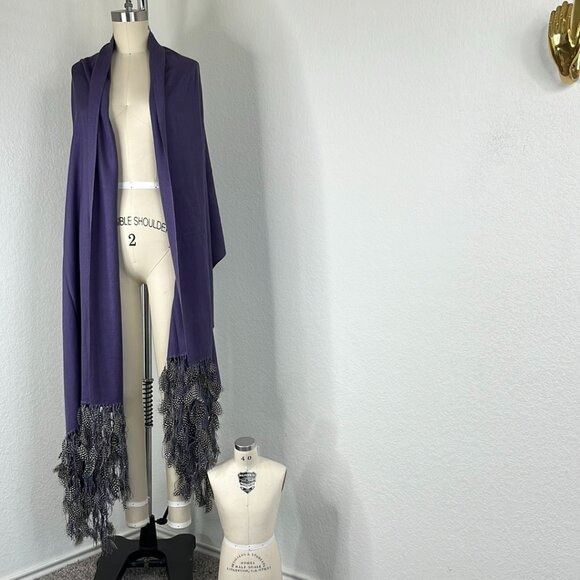Designer × Handmade Anna Trzebinski Stole with Guinea Fowl Feather Pashmina Feat Size ONE SIZE - 6 Thumbnail