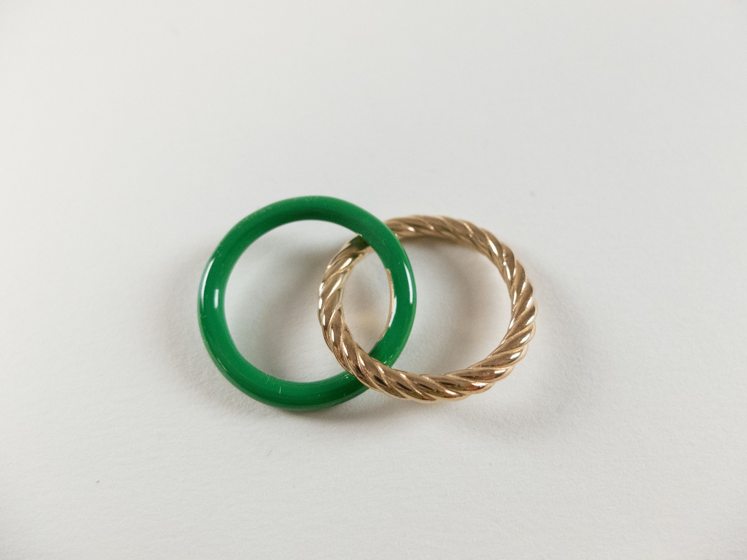 Bottega Veneta BOTTEGA VENETA green and gold silver double ring 7 15 q Size ONE SIZE - 5 Thumbnail