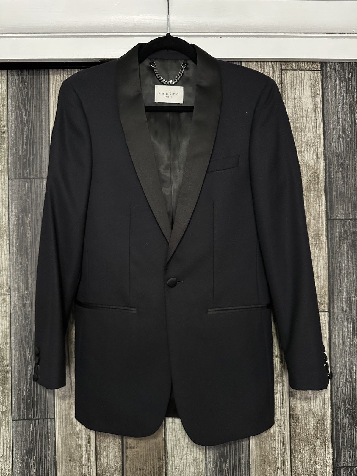 The Kooples Navy Silk Lapel Blazer Size 44S - 1 Thumbnail